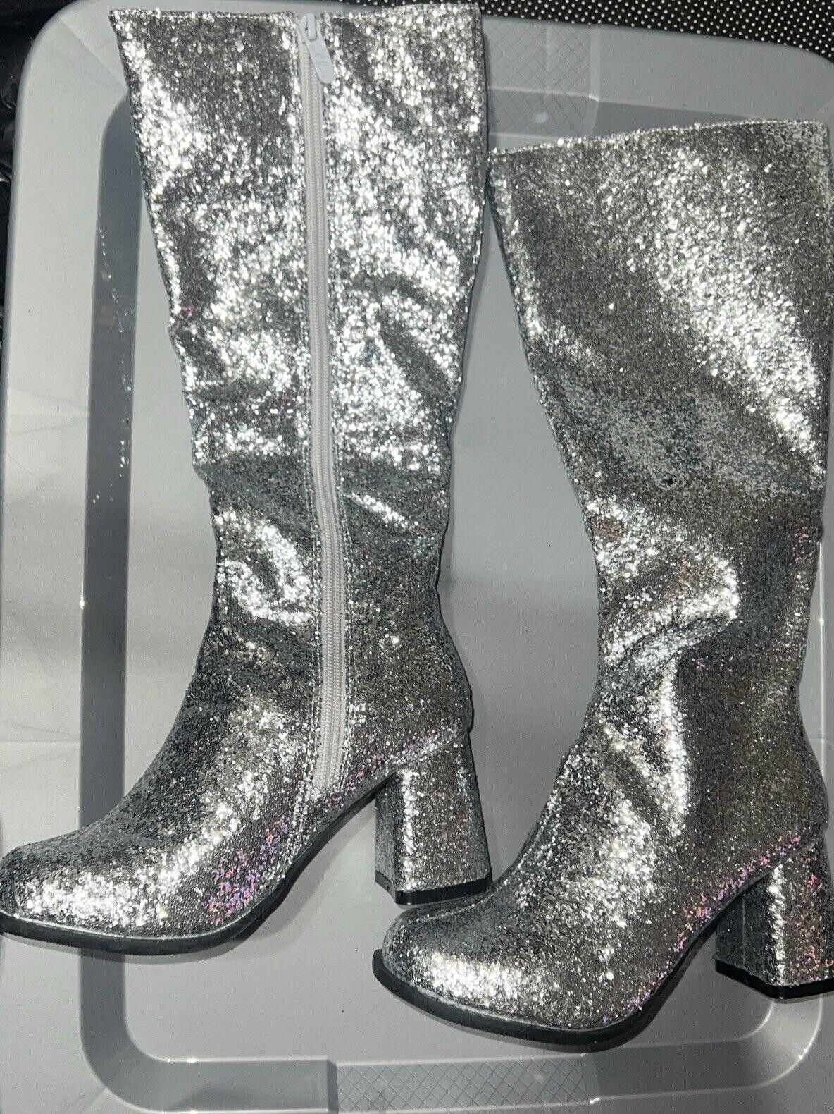 Designer Sz 6 Silver Glitter High Go Go Boots Heels Dolls Kill Size US 6 / IT 36 - 3 Thumbnail