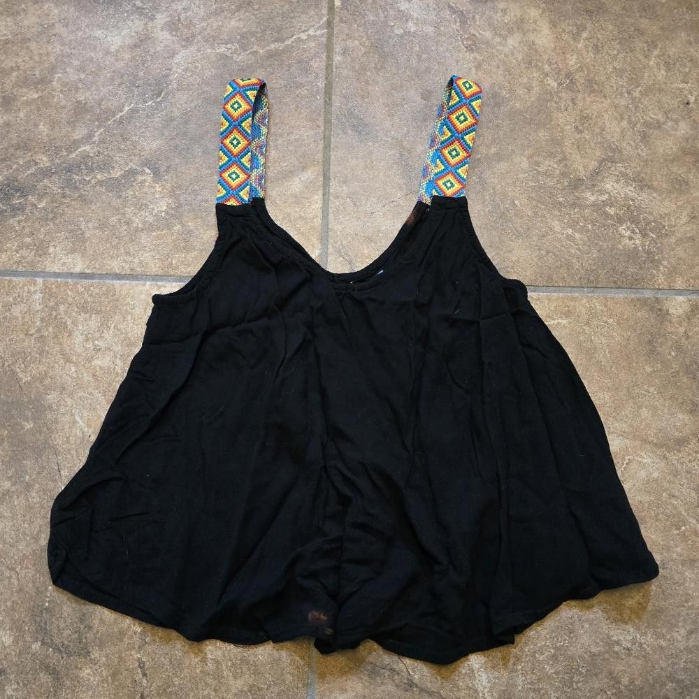 Designer Black Colorful Strapped Flowy Tank Size S / US 4 / IT 40 - 1 Thumbnail