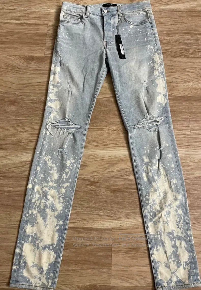 Amiri Amiri Classic Splattered Knee Destroyed Blue Jeans Size 32 Size US 32 / EU 48 - 1 Thumbnail