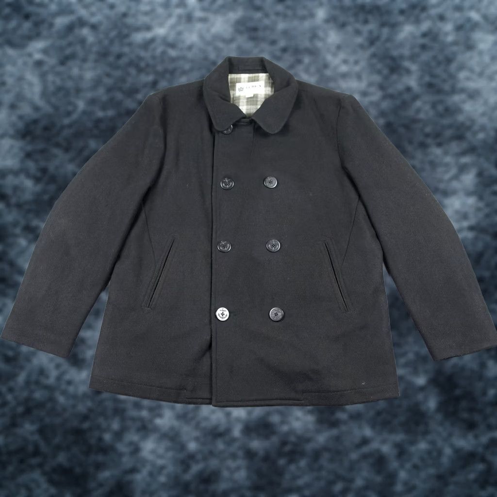 J.Crew J.Crew Coat Mens XL Black Wool Pea Double Breasted Anchor Buttons Plaid Jacket Size US XL / EU 56 / 4 - 1 Thumbnail