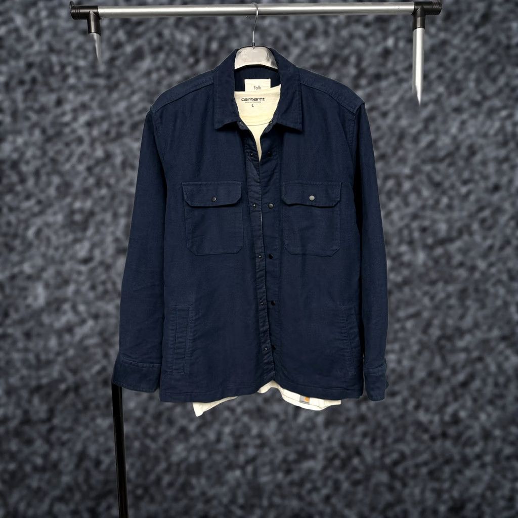 Folk Folk Mens Overshirt Jacket Heavy Cotton Flannel Shirt Size L Blue Button-Up Shirt Mens Regular Size L Stephen Folk Overshirt Jacket External Size US L / EU 52-54 / 3 - 1 Thumbnail