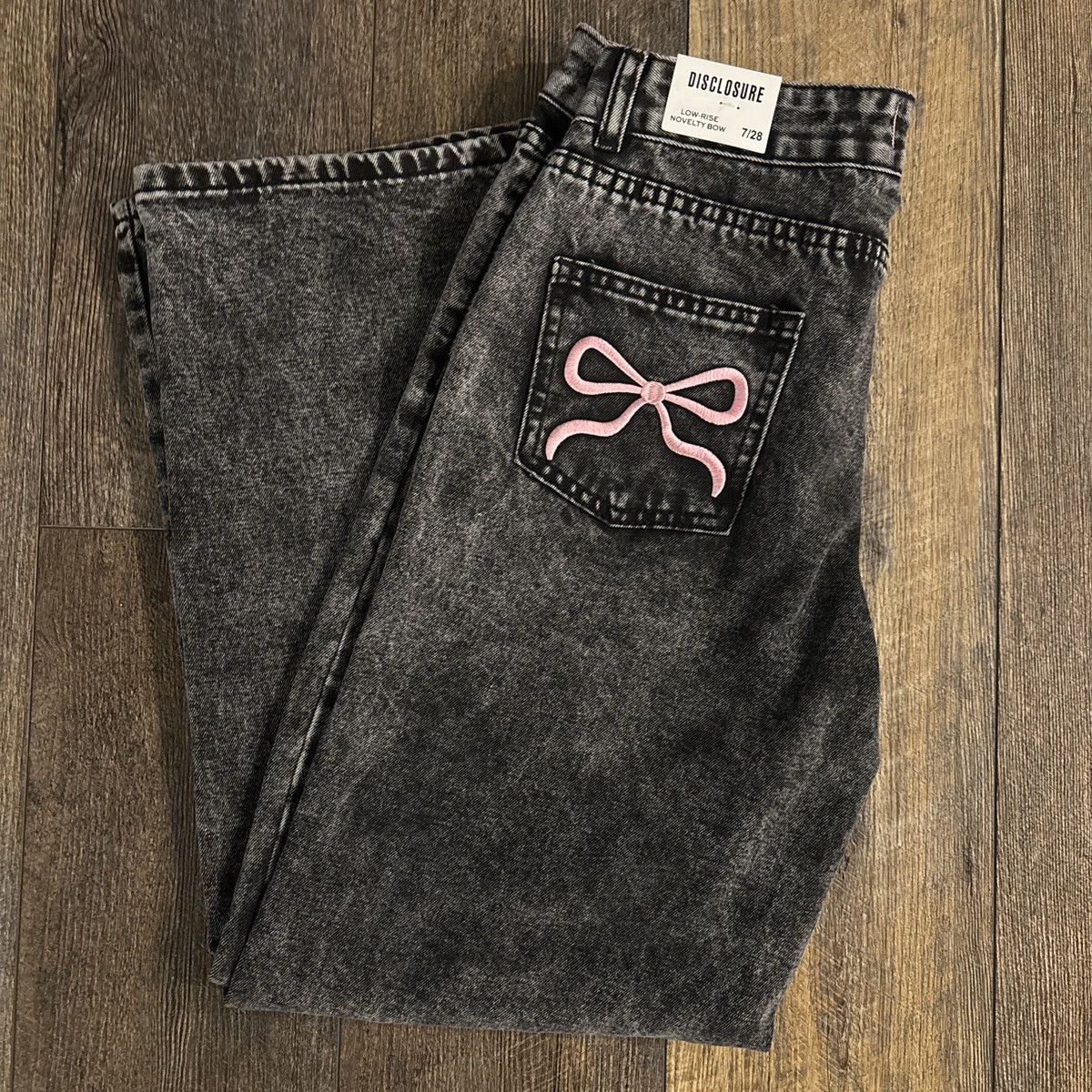 Other 7/28 Black low rise wide-leg novelty bow denim jeans Size 28" / US 6 / IT 42 - 1 Thumbnail