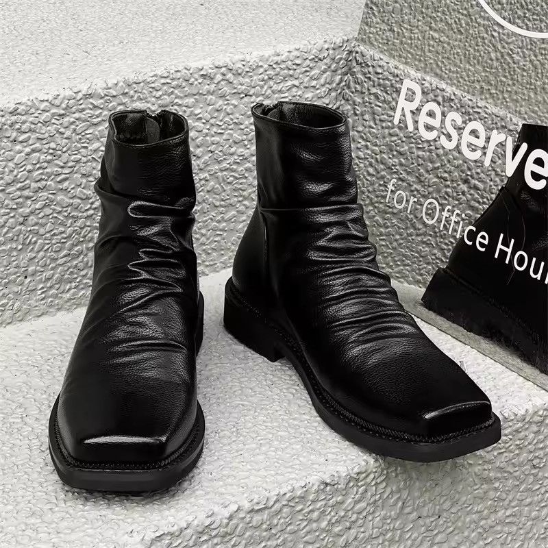 Japanese Brand Black Split Leather Square Toe Side-Zip Boots Size US 10.5 / EU 43-44 - 1 Thumbnail