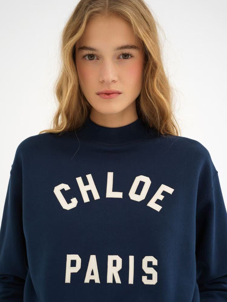 Chloe o1loc1c11125 Mockneck Logo Sweater in Blue Size XS / US 0-2 / IT 36-38 - 5 Thumbnail