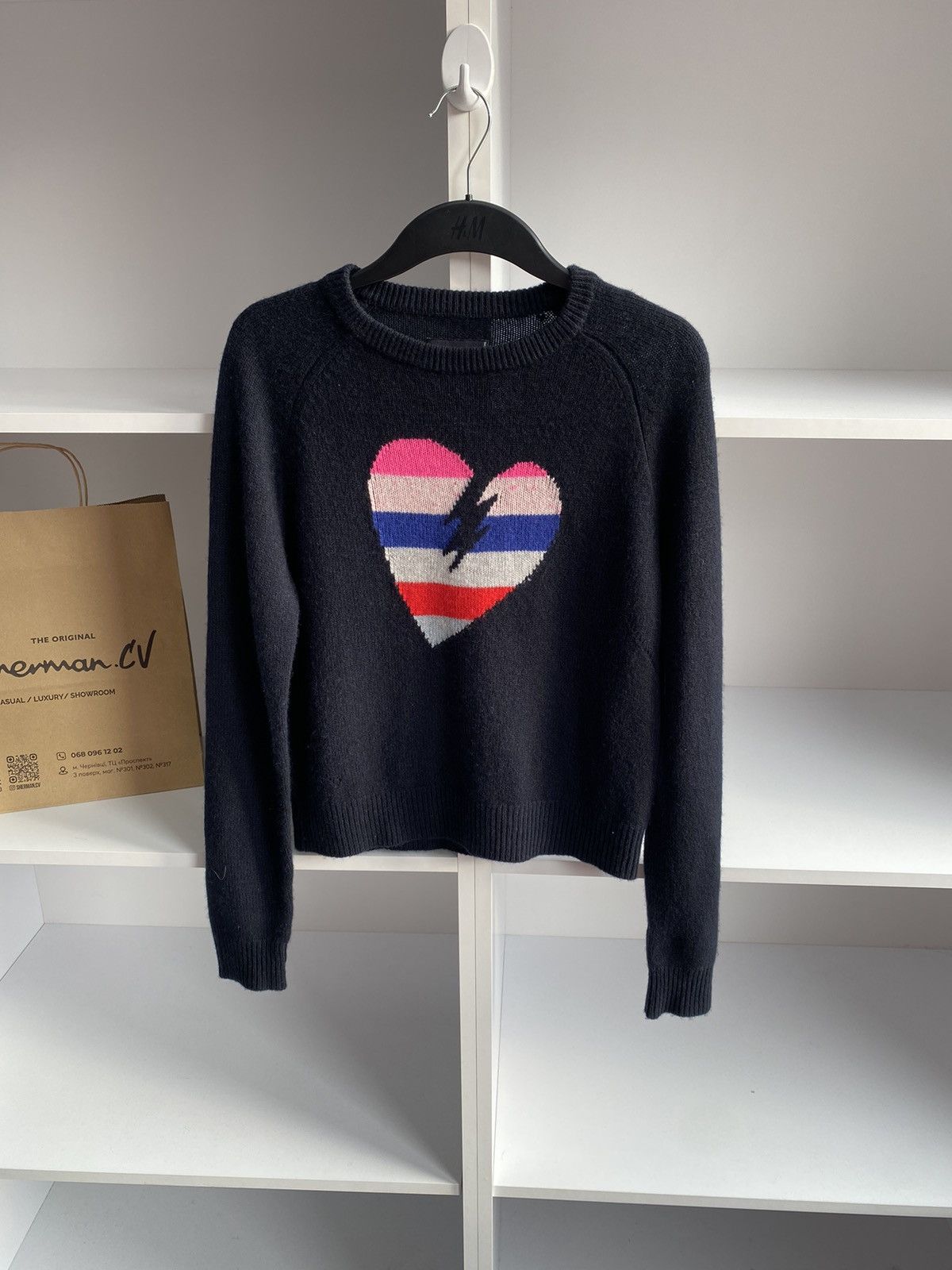 Vintage × Zadig & Voltaire Vintage Zadig & Voltaire Baly Heart Sweater Navy Cashmere Size XS / US 0-2 / IT 36-38 - 3 Thumbnail
