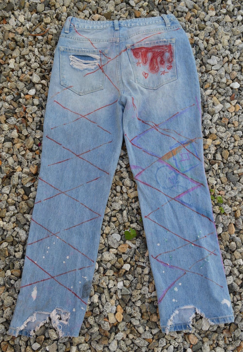 Handmade VINTAGE DENIM ART HANDPAINTED SIZE 26 Size 26" / US 2 / IT 38 - 10 Thumbnail