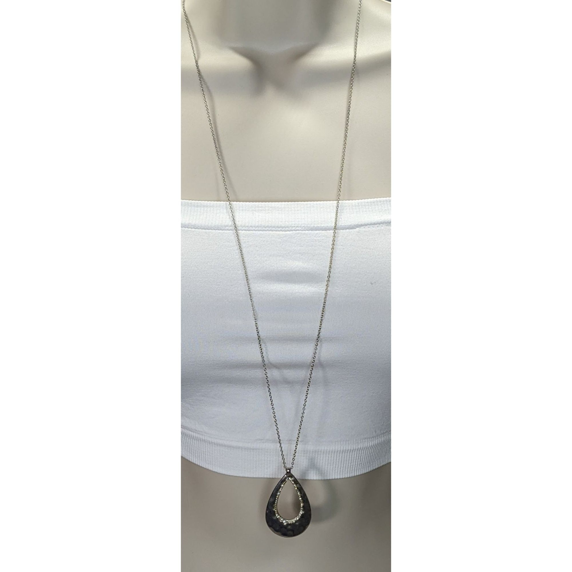 Loft Loft Silver-Tone Hammered Teardrop Pendant Necklace With Rhi Size ONE SIZE - 3 Thumbnail