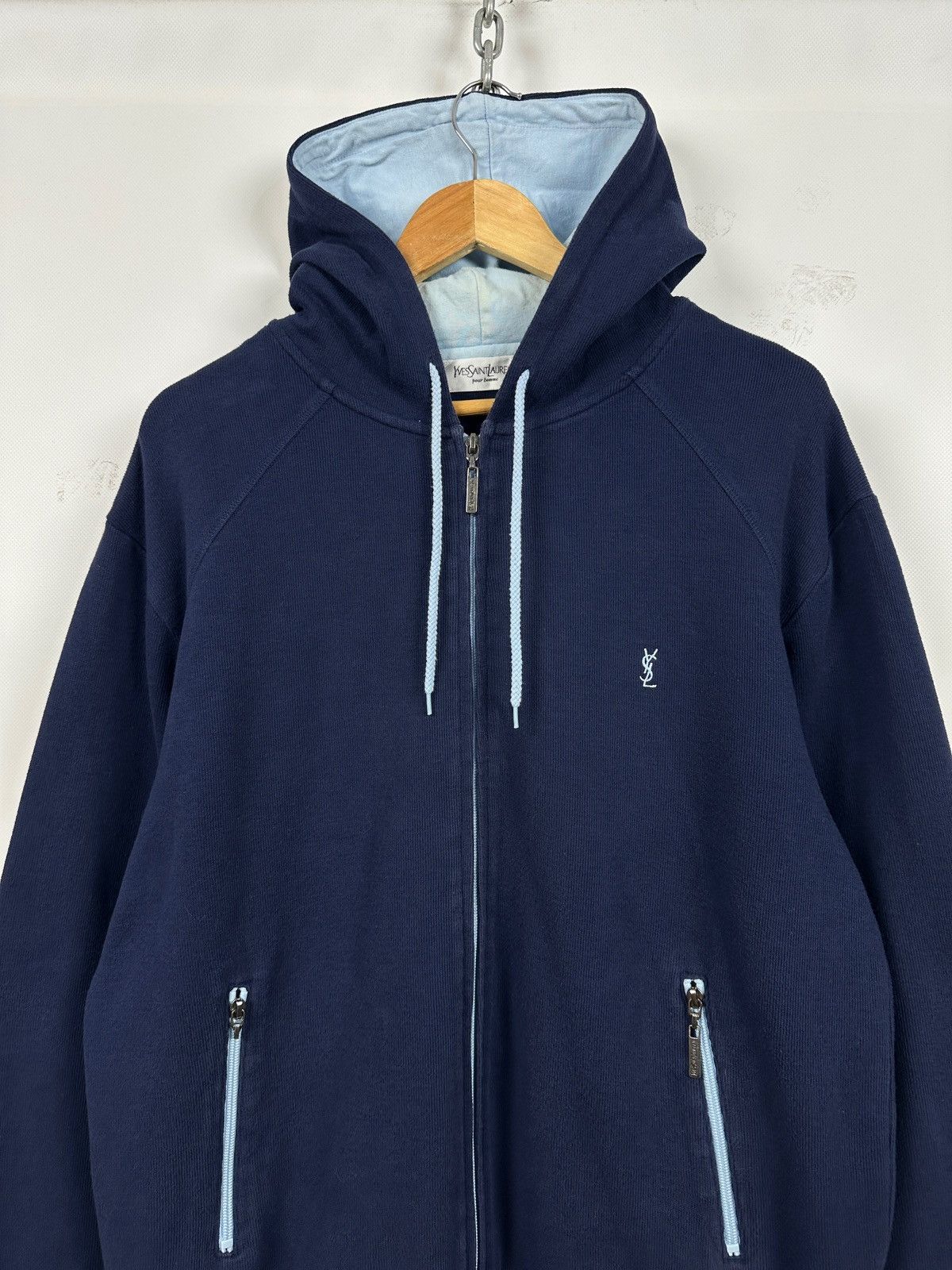 Yves Saint Laurent Vintage Yves Saint Laurent YSL Navy Blue Zip Up Hoodie Size US L / EU 52-54 / 3 - 4 Thumbnail