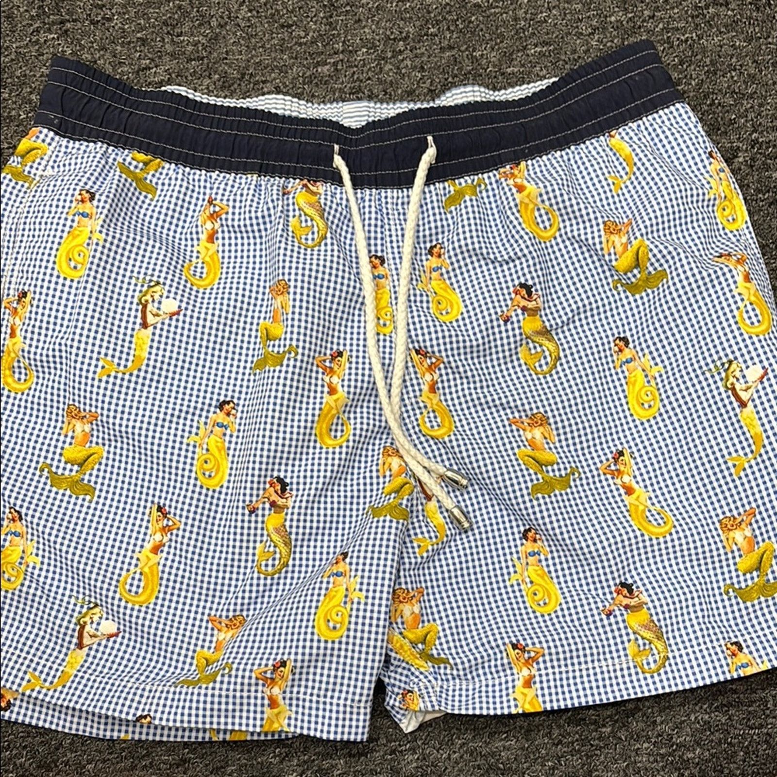 NWT Van Laack Men's Blue Yellow Nautical Print Swim Trunks M