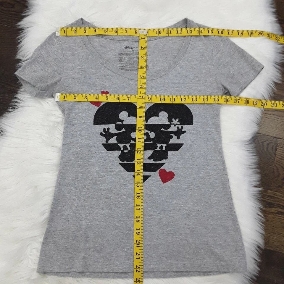 Disney DISNEY Mickey & Minnie T-shirt XS Gray Black Glitter Sparkle Size XS / US 0-2 / IT 36-38 - 10 Thumbnail