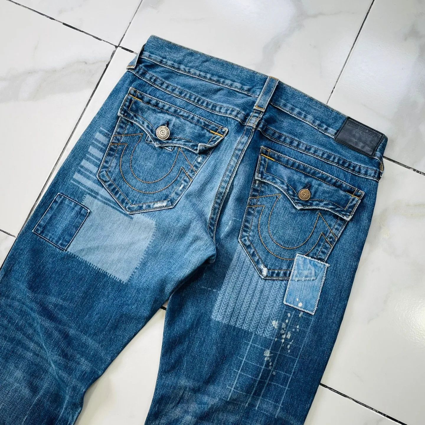 image of Archival Clothing x True Religion Boro Patchwork Denim Distressed in Blue Denim, Men's (Size 36)