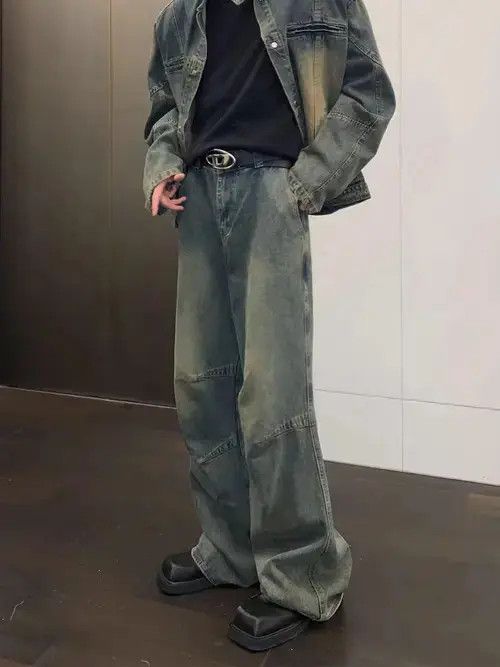 Jean Pleated vintage washed distressed baggy jeans Size US 34 / EU 50 - 4 Thumbnail