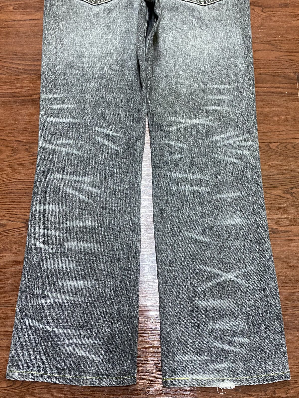 Vintage Uniqlo Black Denim Whisker Distressed Bootcut Jeans