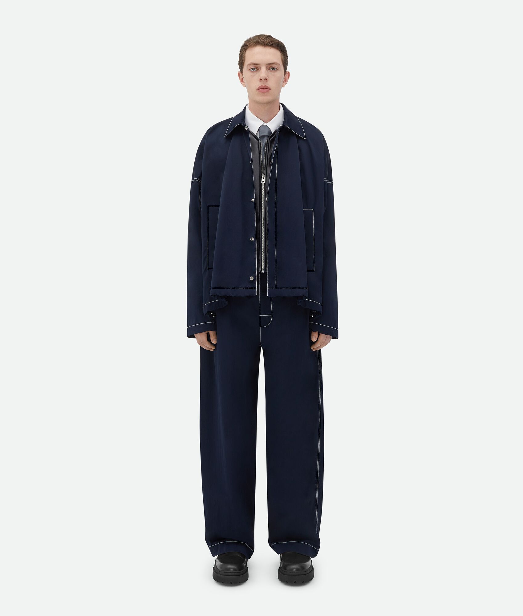 Bottega Veneta o1w1db10525 Tech Nylon Blouson Leather Integrated Gilet Navy Size US M / EU 48-50 / 2 - 1 Thumbnail