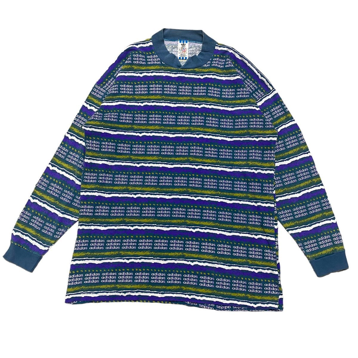 Vintage Vintage 90s Adidas Longsleeve All Over Print Striped Size US M / EU 48-50 / 2 - 1 Thumbnail