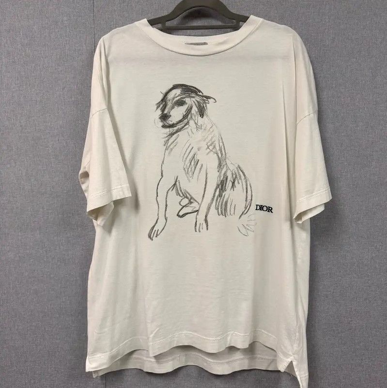 Dior Dior Men's White Cotton T-Shirt with Dog Print 0089 Size US XS / EU 42 / 0 - 1 Thumbnail