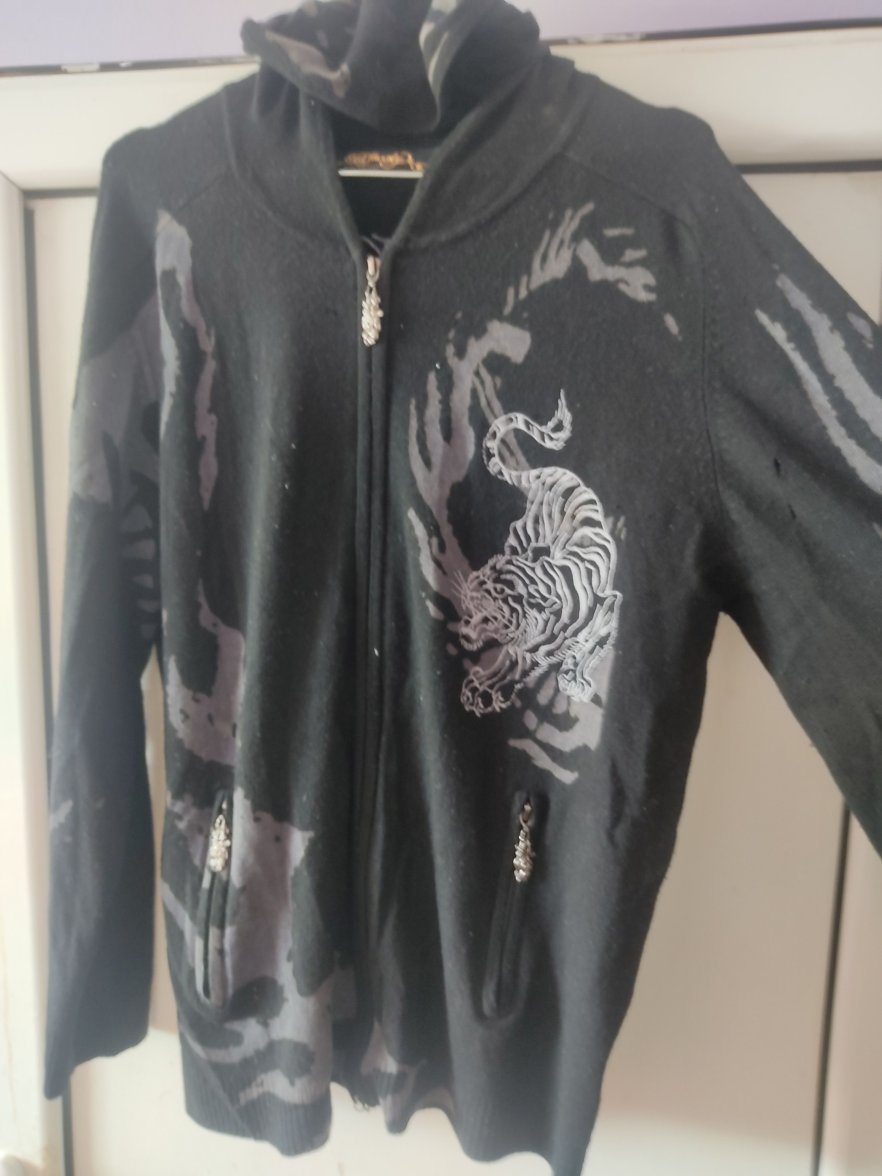Christian Audigier × Ed Hardy Vintage Tiger Zip up Ed Hardy Y2K Embroided Cashmere Knit Size XL / US 12-14 / IT 48-50 - 2 Thumbnail