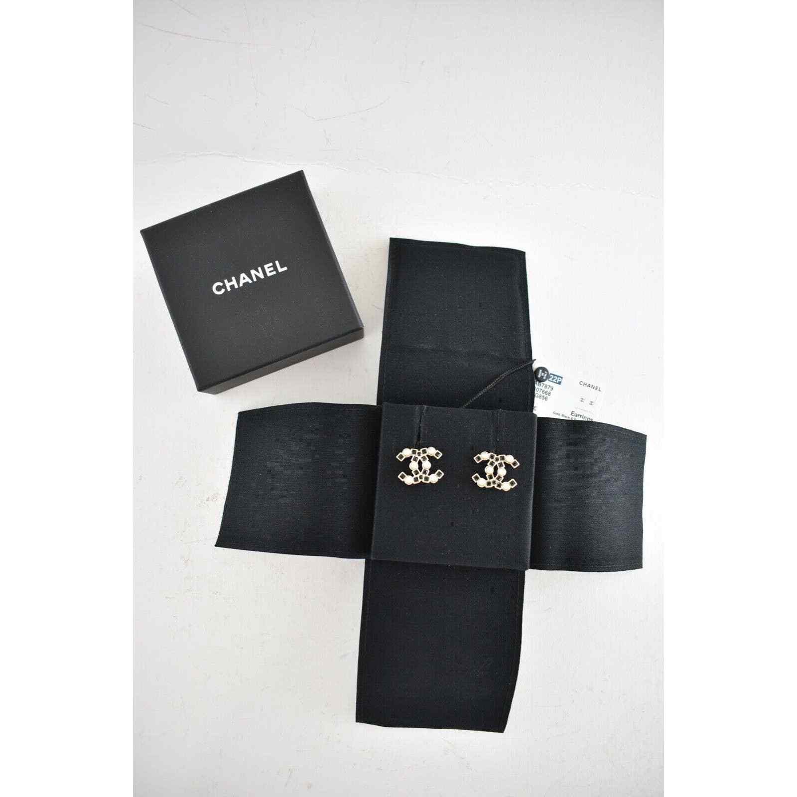 Chanel Chanel Gold Black Crystal Pearl Statement Stud Earrings Size ONE SIZE - 2 Thumbnail