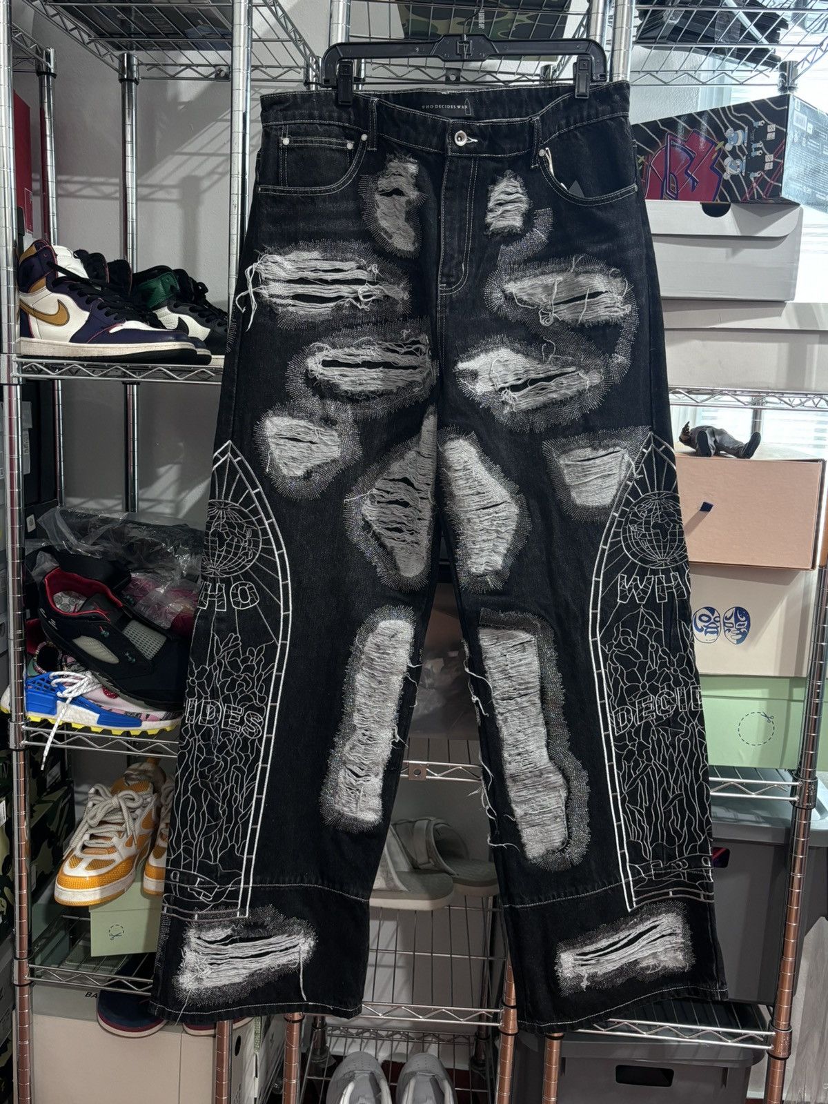 Who Decides War Who Decides War DARNING SIDE EMBROIDERY FLARE JEANS Size US 38 / EU 54 - 1 Thumbnail