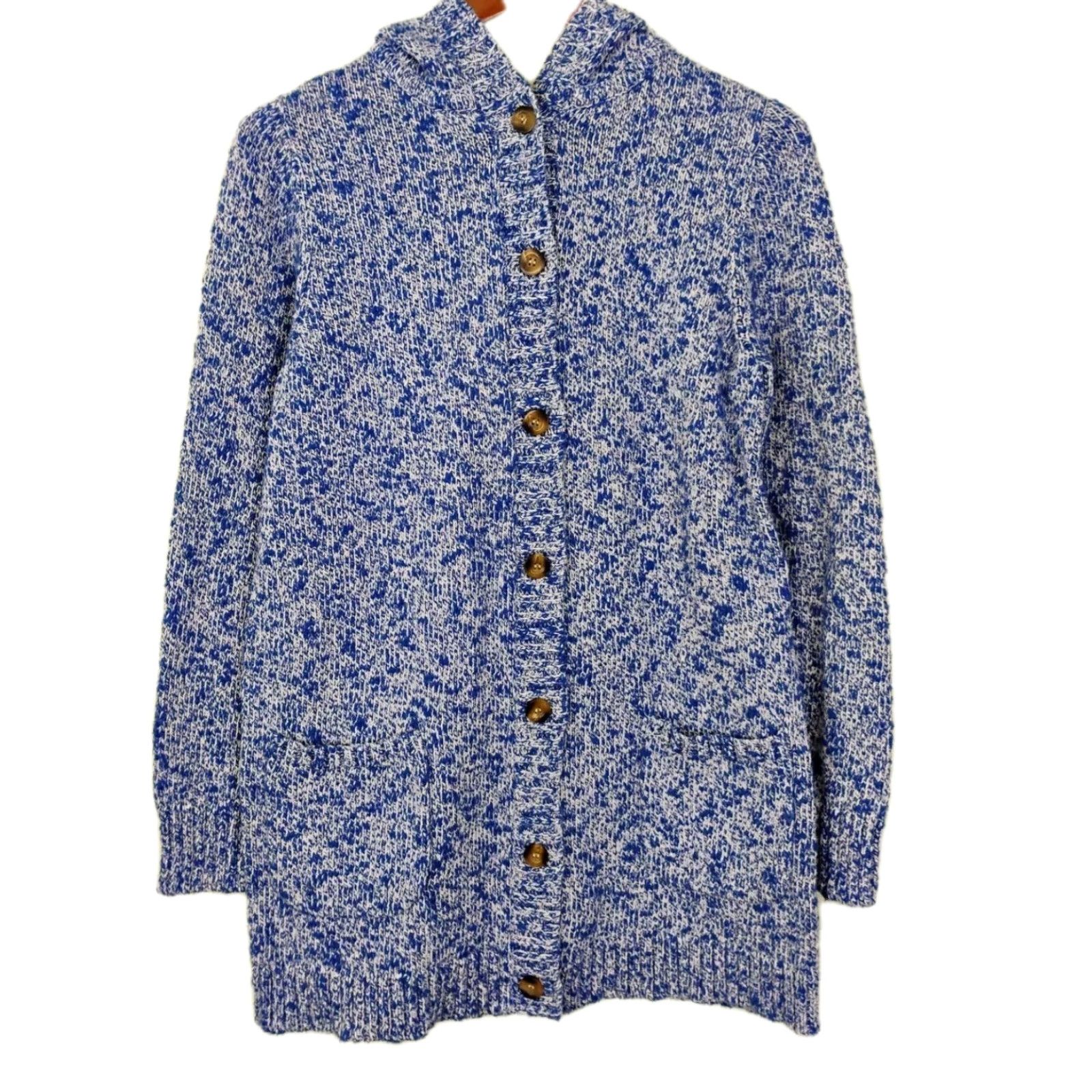Vintage VINTAGE LL Bean Knit Hooded Long Sleeve Sweater Womens Medium Blue Button Up Cardigan Size M / US 6-8 / IT 42-44 - 2 Thumbnail