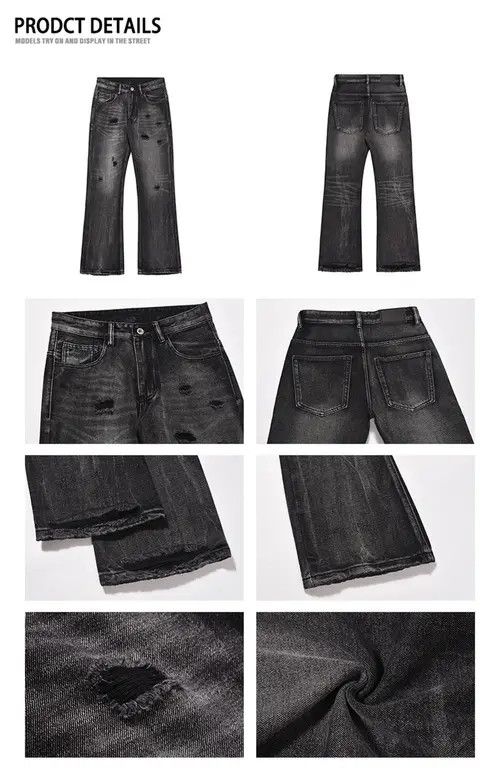 VIBE Ripped Jeans Men Black Streetwear Y2k Denim Pants Size US 34 / EU 50 - 7 Thumbnail