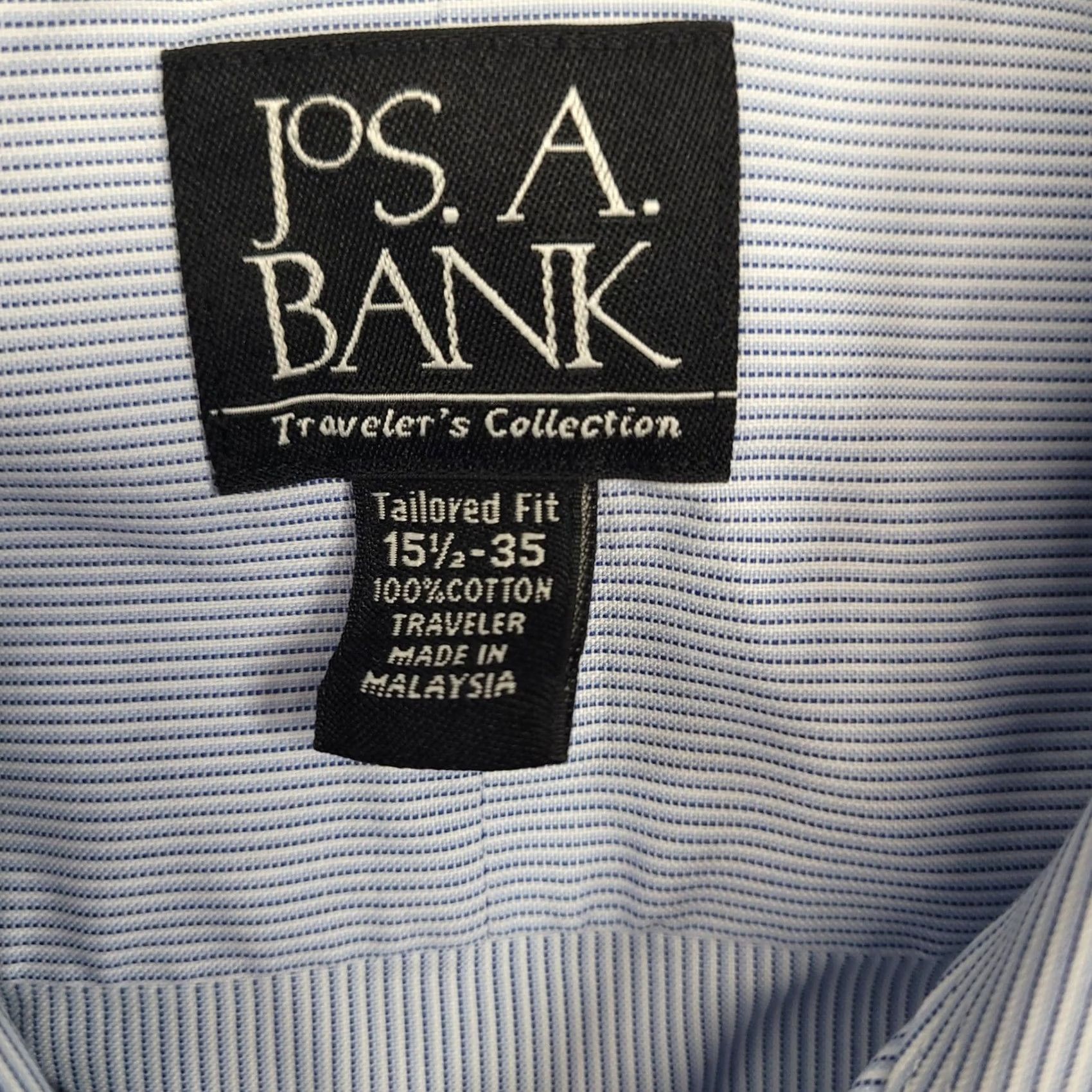 Jos. A. Bank Jos A Bank Traveler's Collection Mens Dress Shirt Striped Tailored 15½-35 Blue Long Sleeve Cotton 100% Pocket Mens Clothing Size 42R - 3 Thumbnail