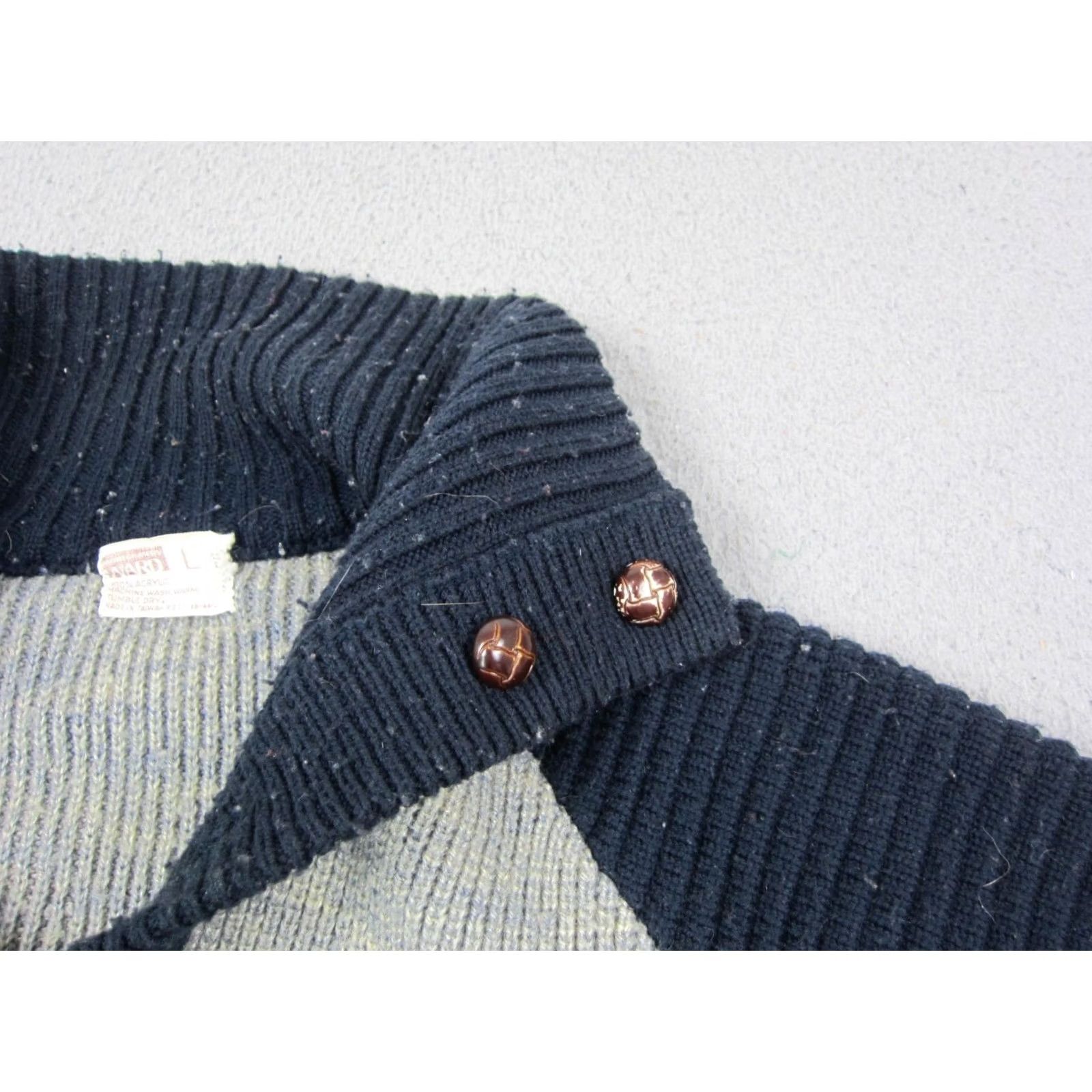 Vintage VINTAGE Montgomery Ward Cardigan Sweater Mens L Gray Blue 70s Button Collared Knit Long Sleeve Fall Winter Spring Regular Size Man Mens Clothing Size US L / EU 52-54 / 3 - 4 Thumbnail