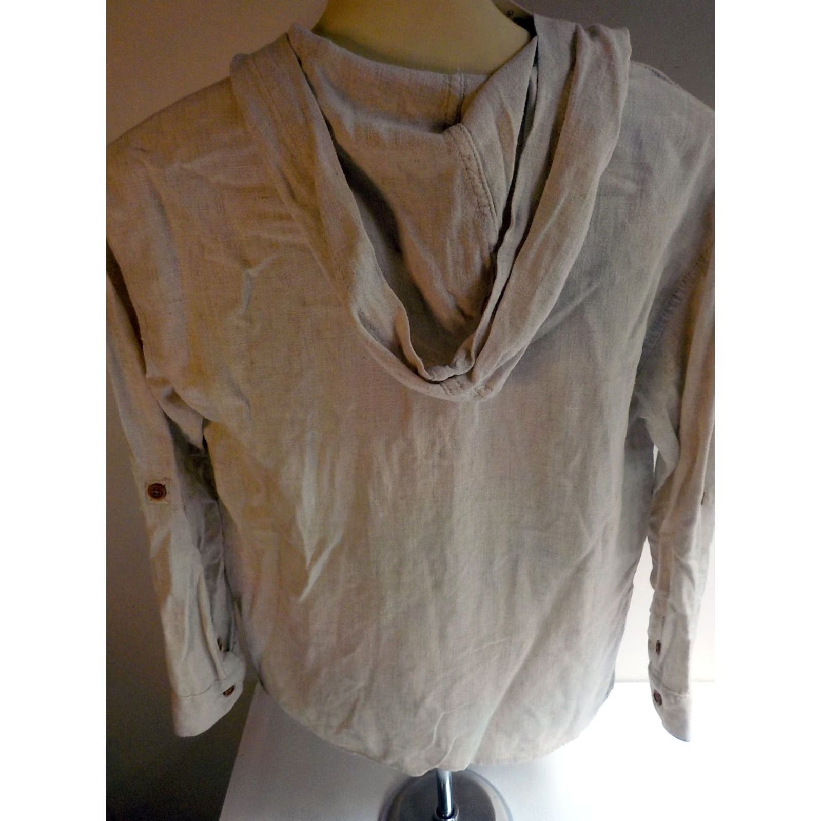 Zara VINTAGE? no. Final: ZARA Hooded Blouse Shirt Linen Blend Beige 9 NWT Womens 3/4 Sleeve Kangaroo Pocket Harvested 1990s? Size M / US 6-8 / IT 42-44 - 6 Thumbnail
