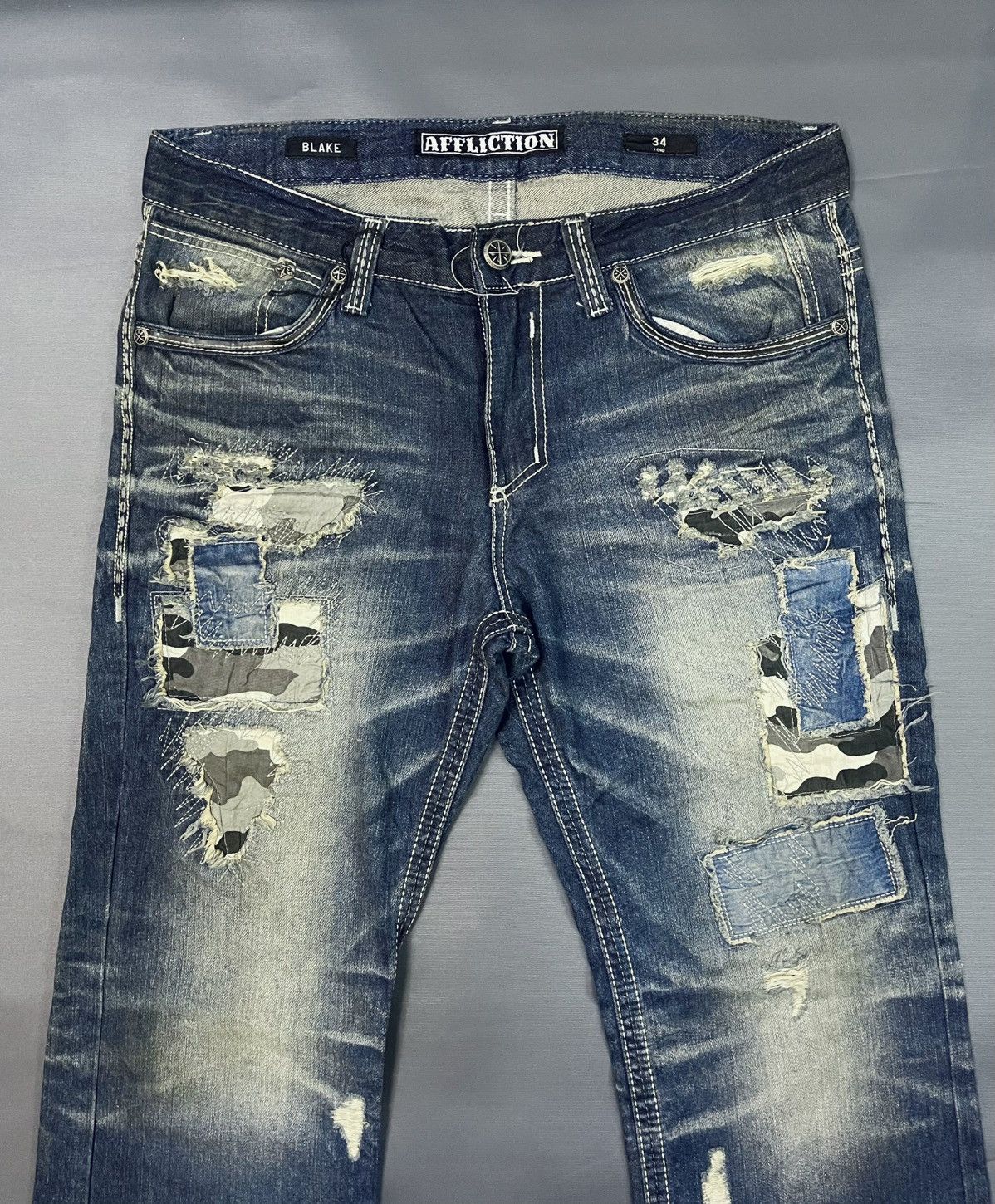 Affliction × Le Grande Bleu (L.G.B.) AFFLICTION BLAKE JEAN DISTRESSED DENIM JEANS Size US 34 / EU 50 - 6 Thumbnail