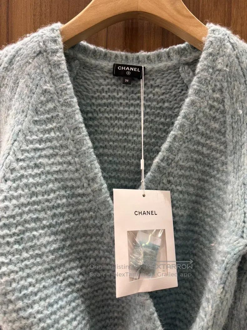 Chanel Chanel 21K light blue tie-up knitted cardigan coat Size XS / US 0-2 / IT 36-38 - 4 Thumbnail