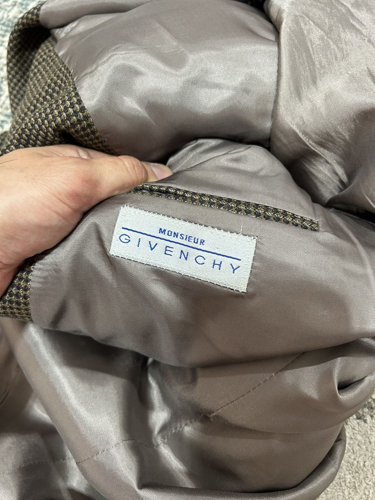 Givenchy Vintage Monsieur Givenchy Wool Sport Coat Brown Navy Houndstooth Size 42R - 5 Thumbnail