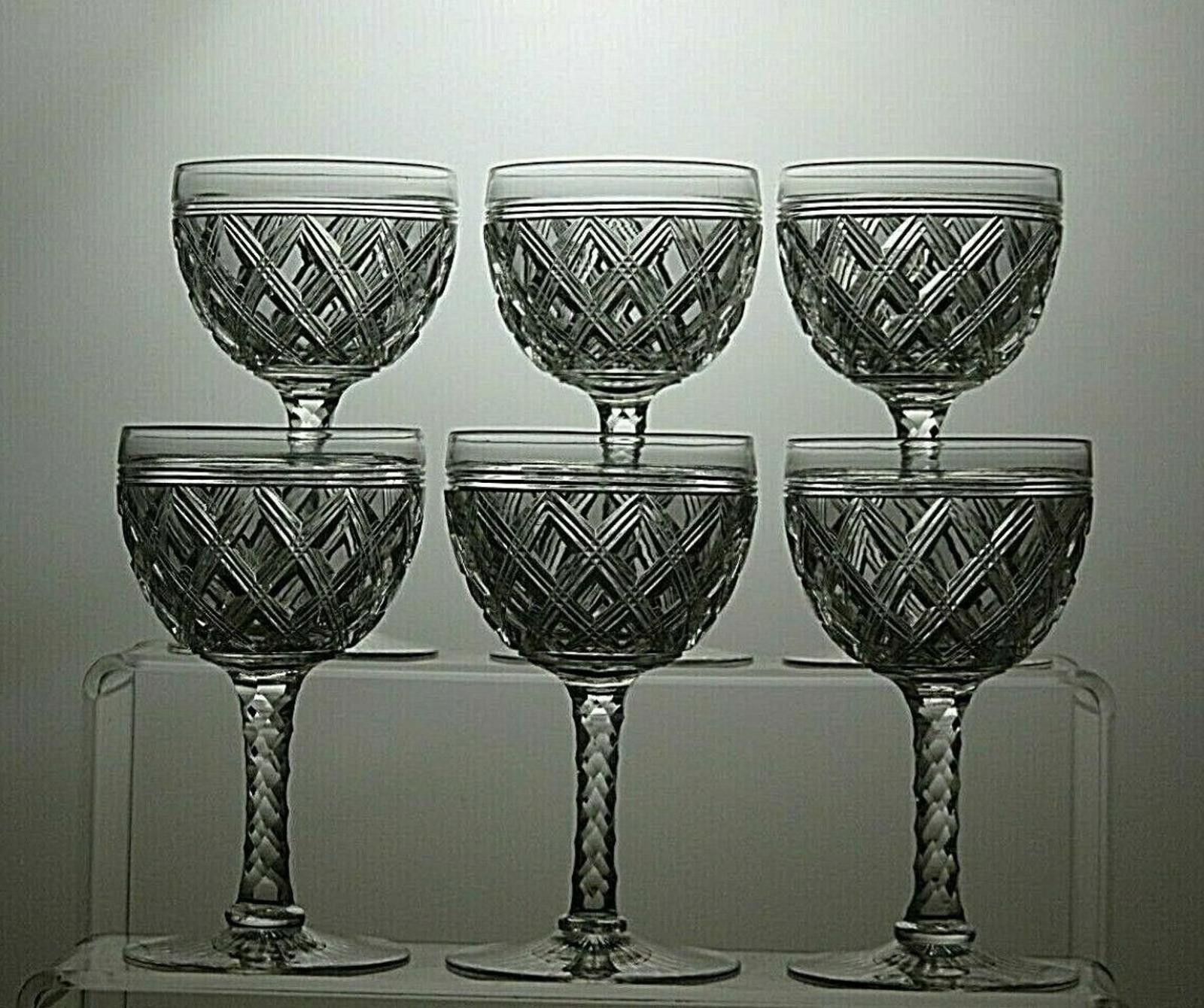The Unbranded Brand Antique Cut Crystal Sherry Set Of 6 Glasses Faceted Stem Size ONE SIZE - 2 Thumbnail
