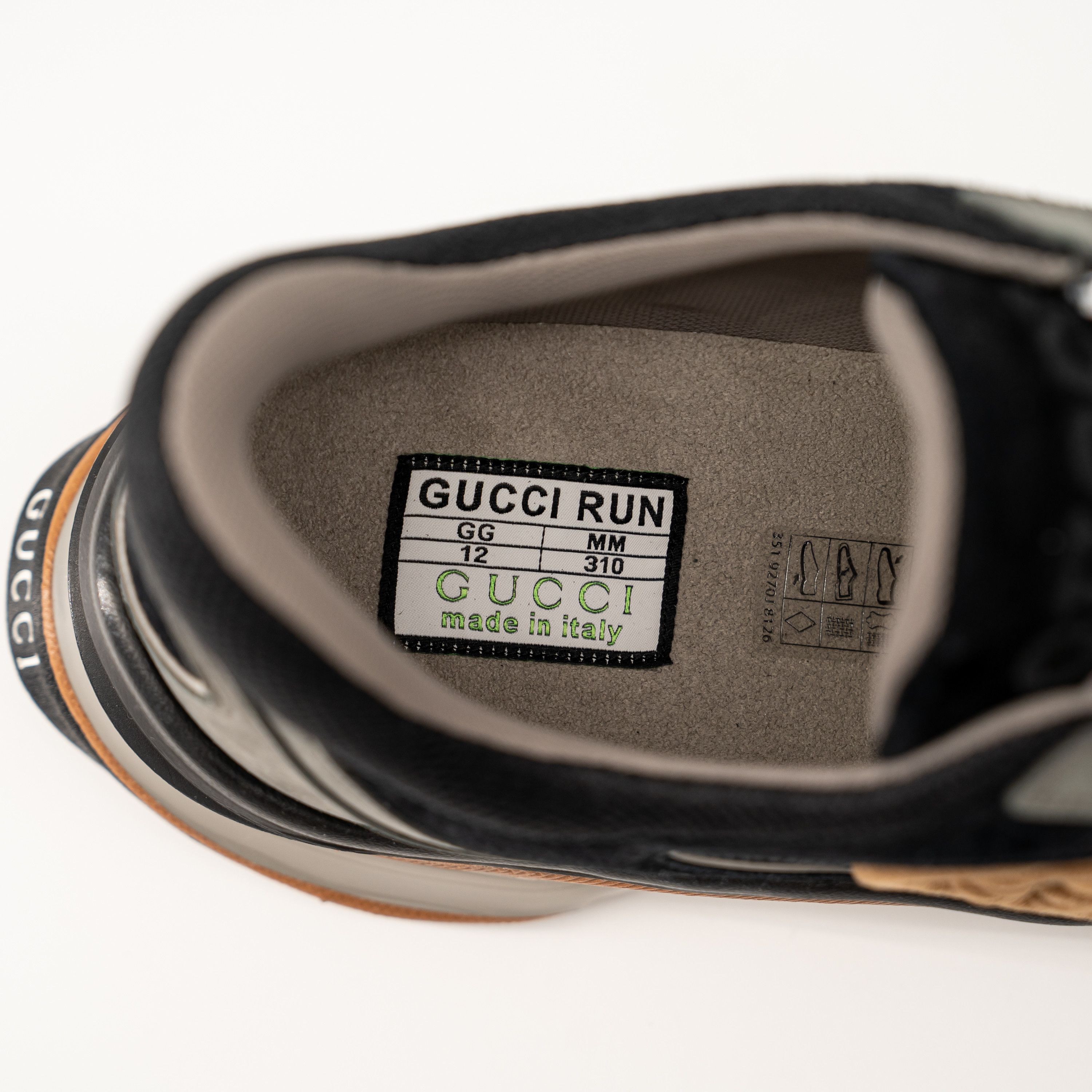 12G 12.5 US Gucci Run Suede Black Grey GG Sneakers