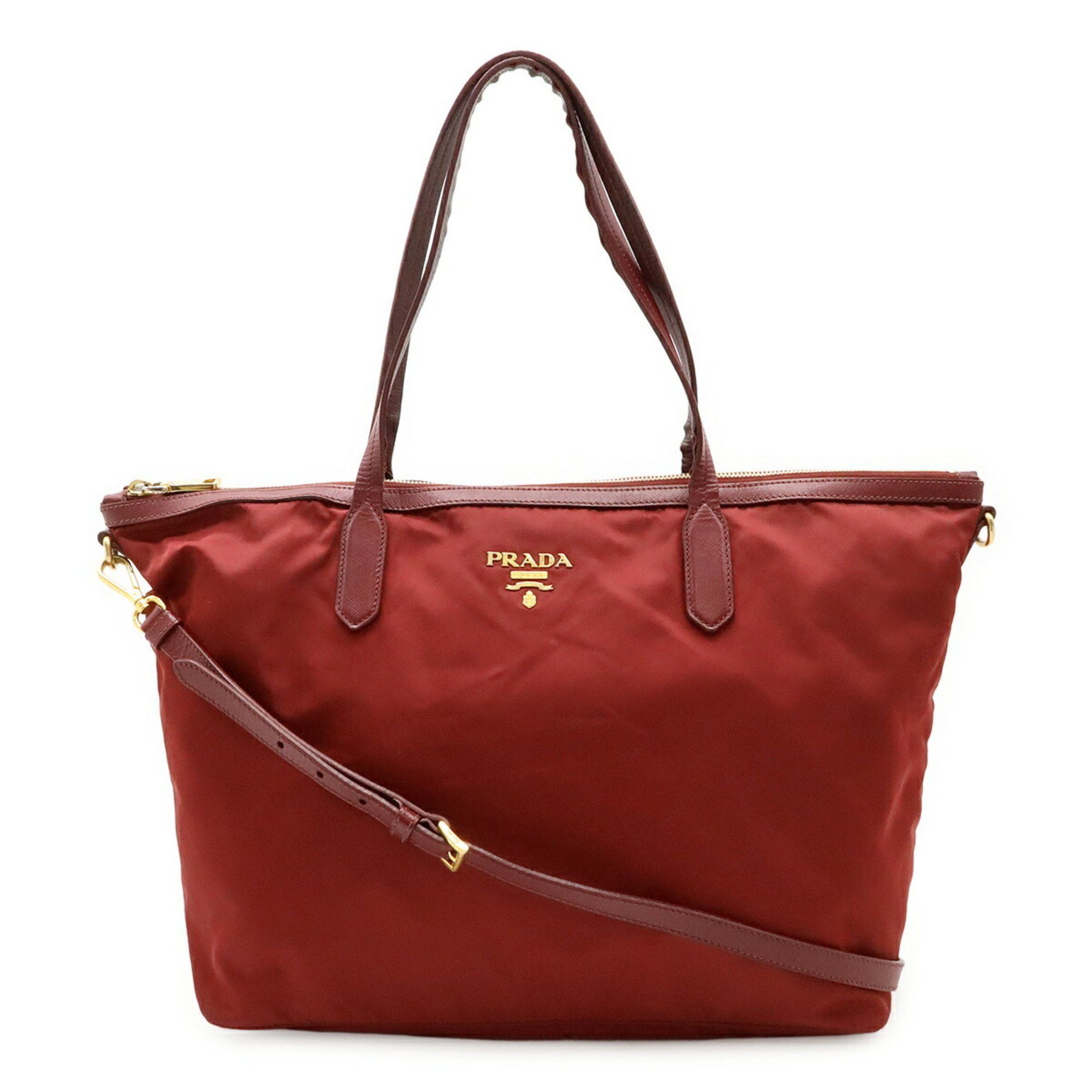 Prada Prada tote bag shoulder nylon leather wine red Size ONE SIZE - 1 Thumbnail