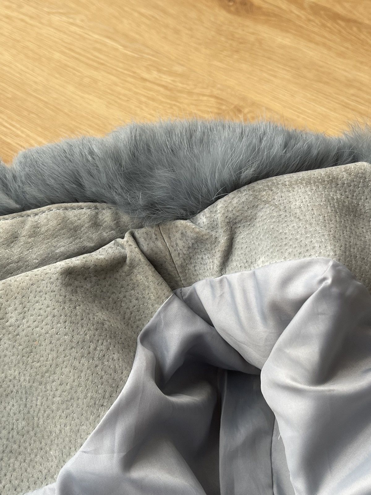 Vintage REAL RABBIT FUR Archive Baby Blue Suede Leather Jacket Y2K Size S / US 4 / IT 40 - 10 Thumbnail