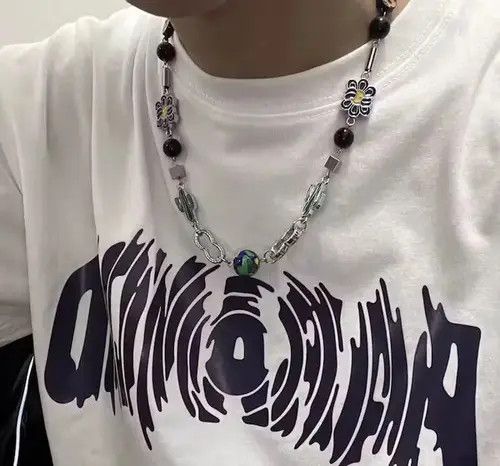 Other Retro punk cactus the planet chain necklace aesthetic Size ONE SIZE - 4 Thumbnail