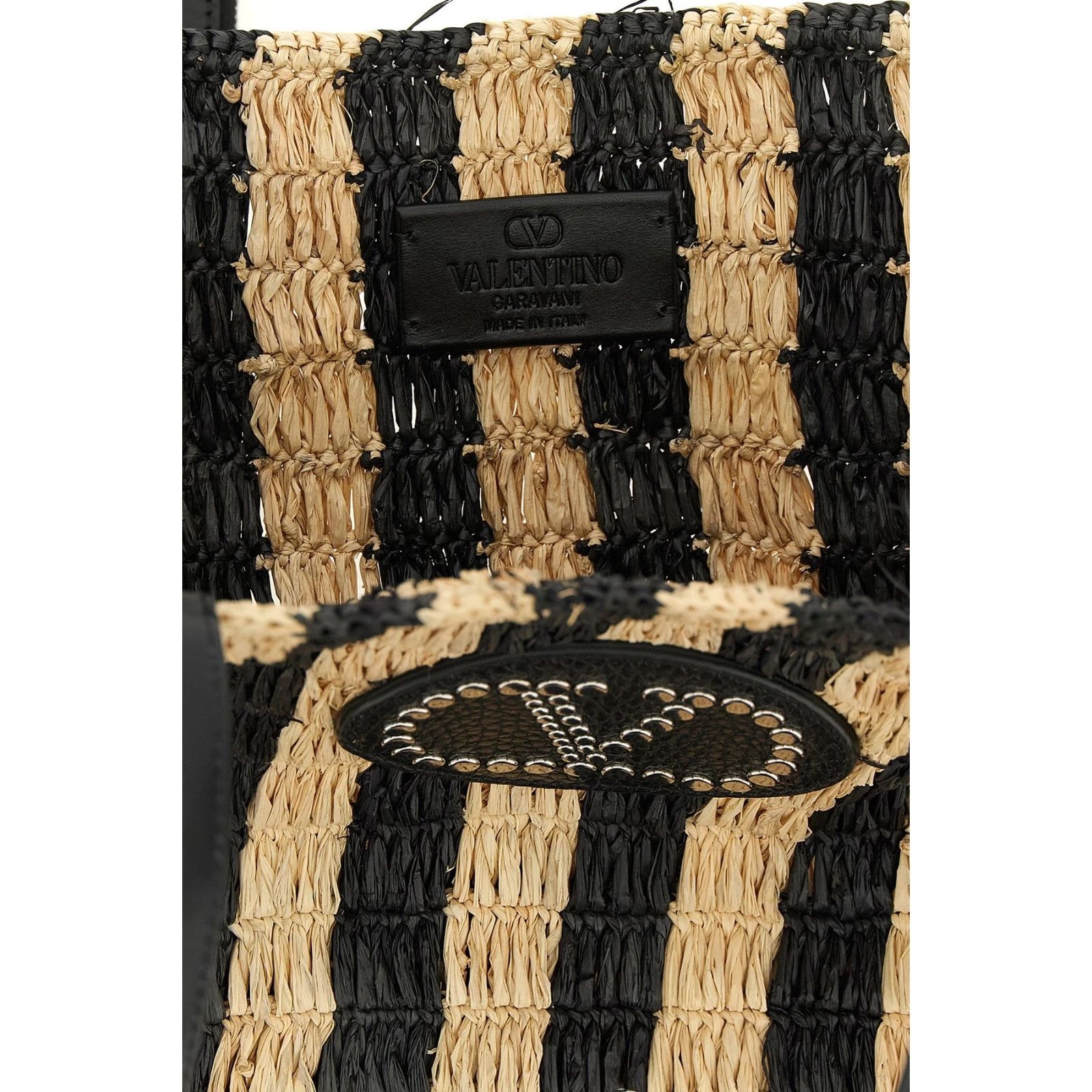 Valentino VALENTINO GARAVANI Striped Black White Straw Raffia Shopper Size ONE SIZE - 4 Thumbnail