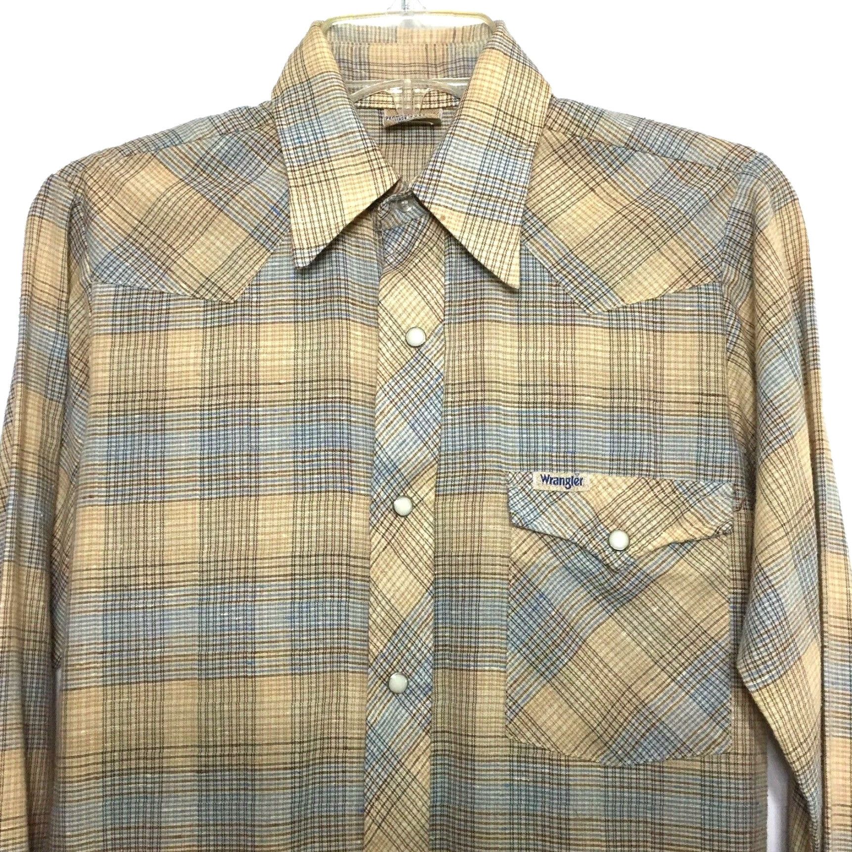Wrangler VTG Wrangler Shirt Mens 16 Beige Plaid Long Sleeve Button-Up Snap Western Shirt Mens X16 Beige Plaid Long Sleeve Wrangler VTG Size US L / EU 52-54 / 3 - 3 Thumbnail