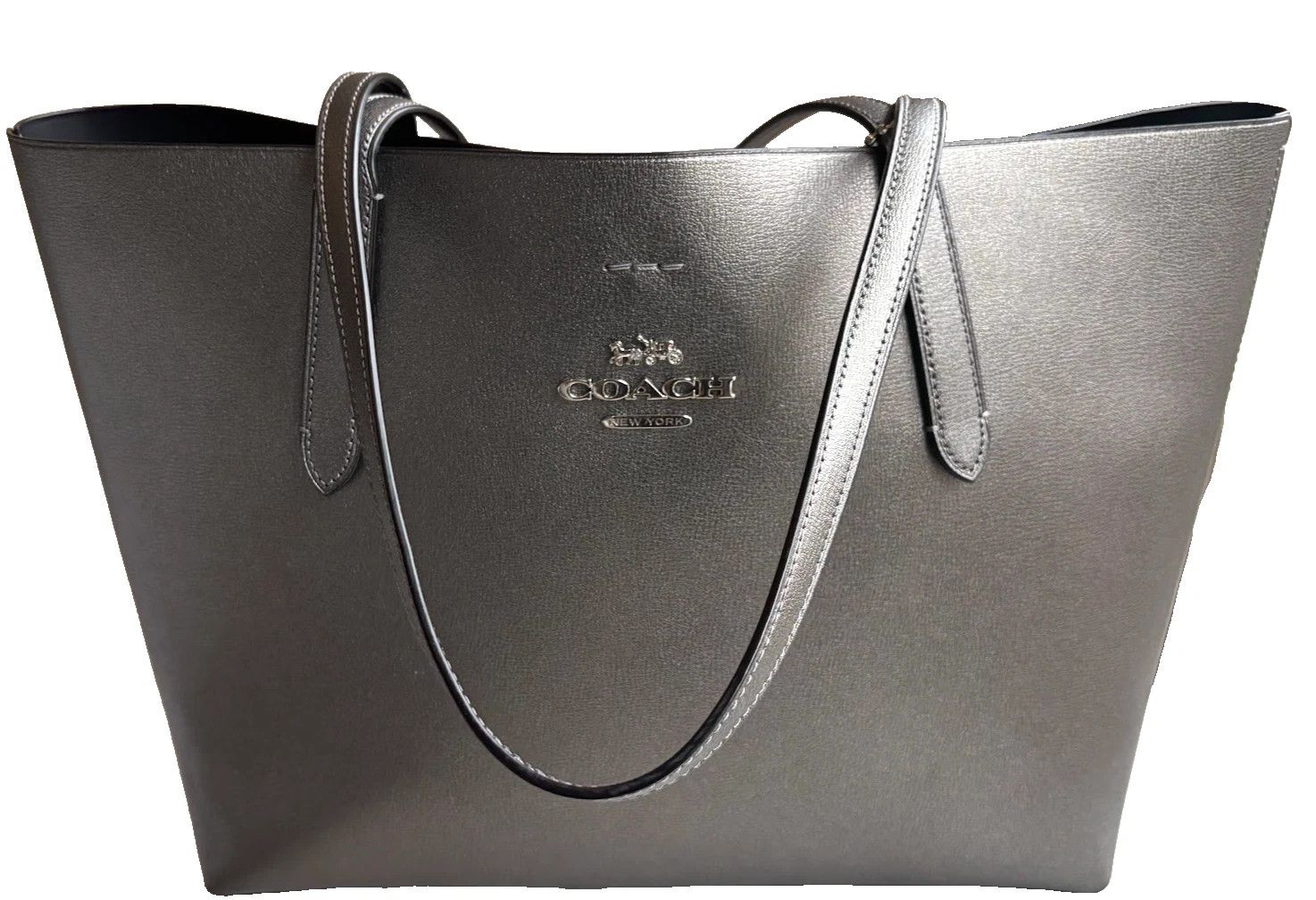 Coach Coach City Tote Metallic Pewter Leather Size ONE SIZE - 9 Thumbnail