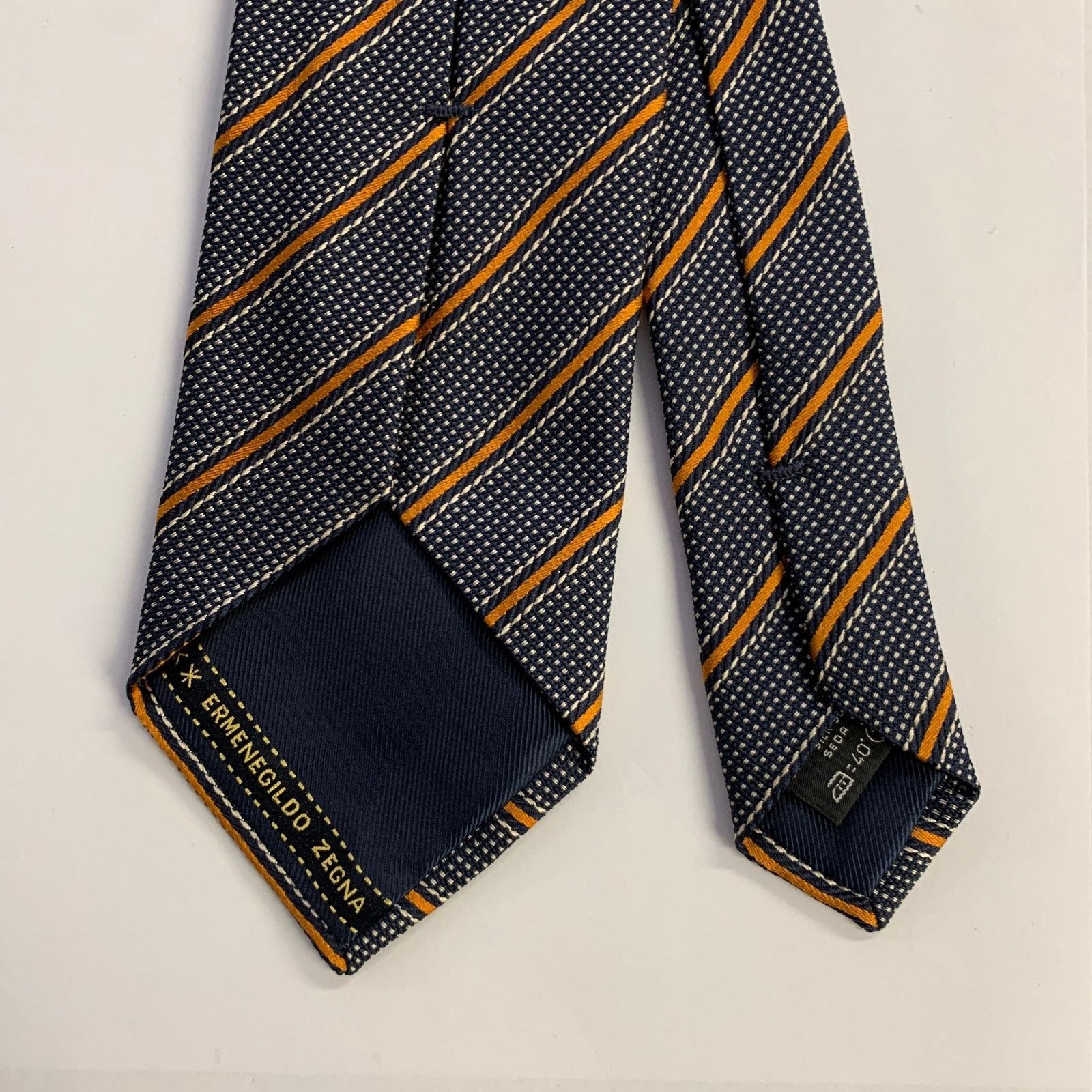 Ermenegildo Zegna ERMENEGILDO ZEGNA Navy Orange Diagonal Stripe Silk Tie Size ONE SIZE - 2 Thumbnail
