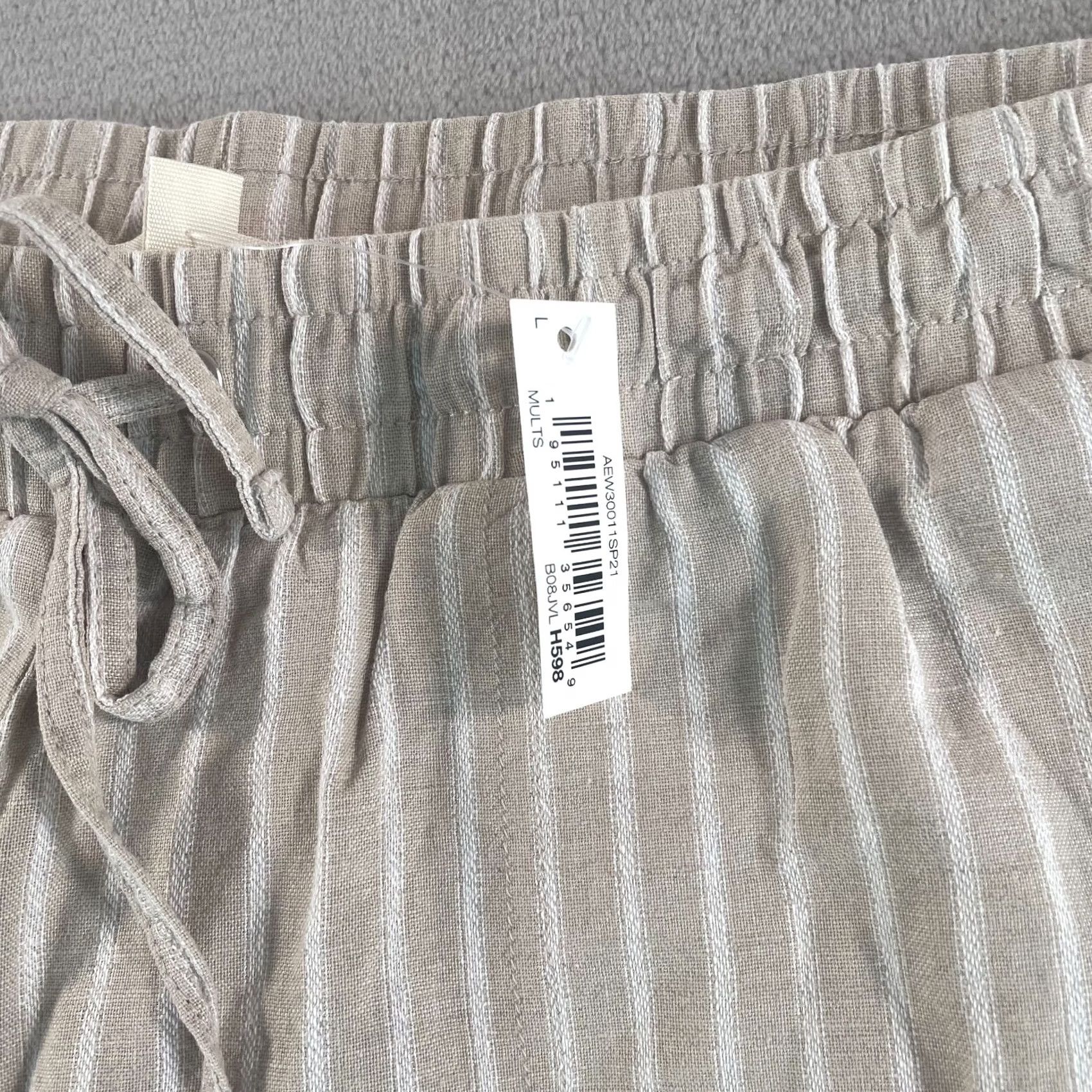 Essentials Amazon Essentials Wide Leg Pants Women Large Beige Linen Blend Drawstring NWT Size 36" / US 14 / IT 50 - 3 Thumbnail