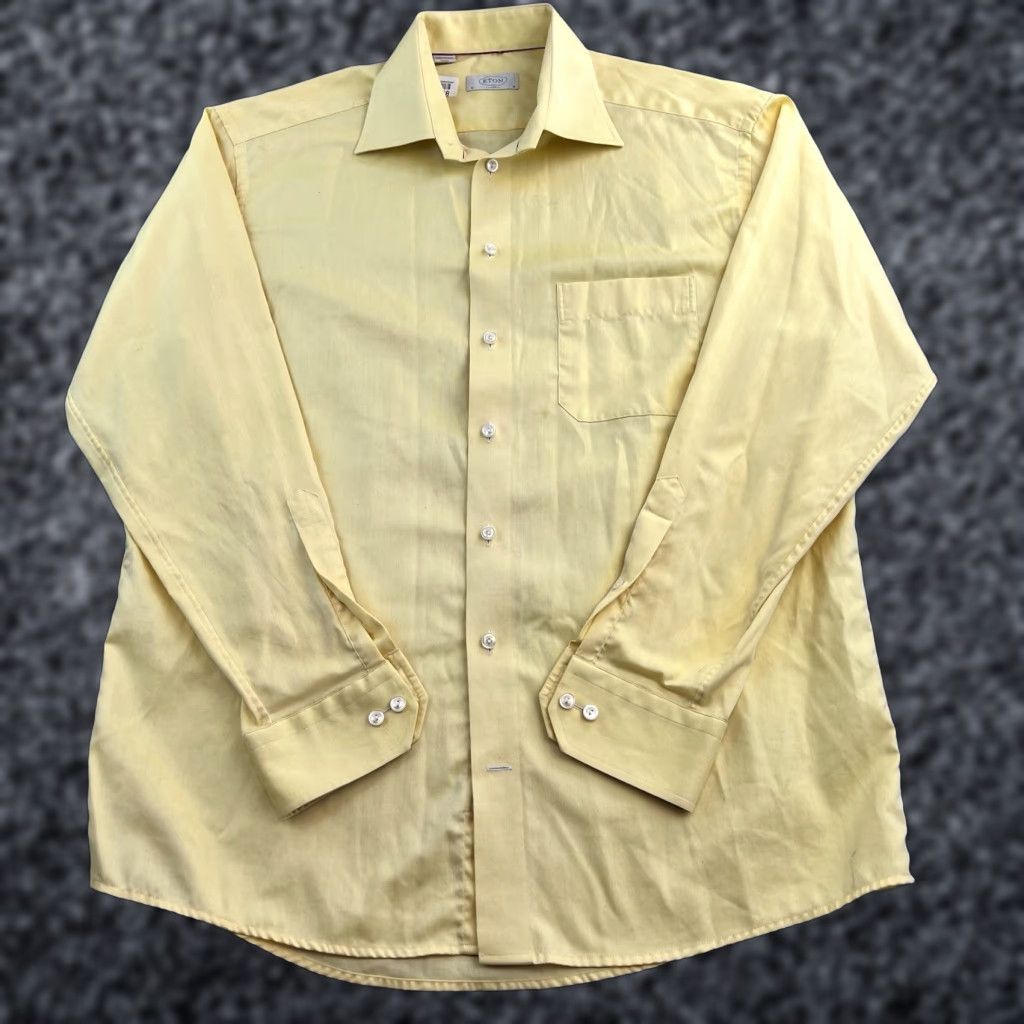 Eton Eton Dress Shirt Mens 16 Yellow Classic Long Sleeve Button Up Preppy Adult Shirt Mens Long Sleeve Yellow Color Casual Workwear 90s/style Size 42R - 1 Thumbnail