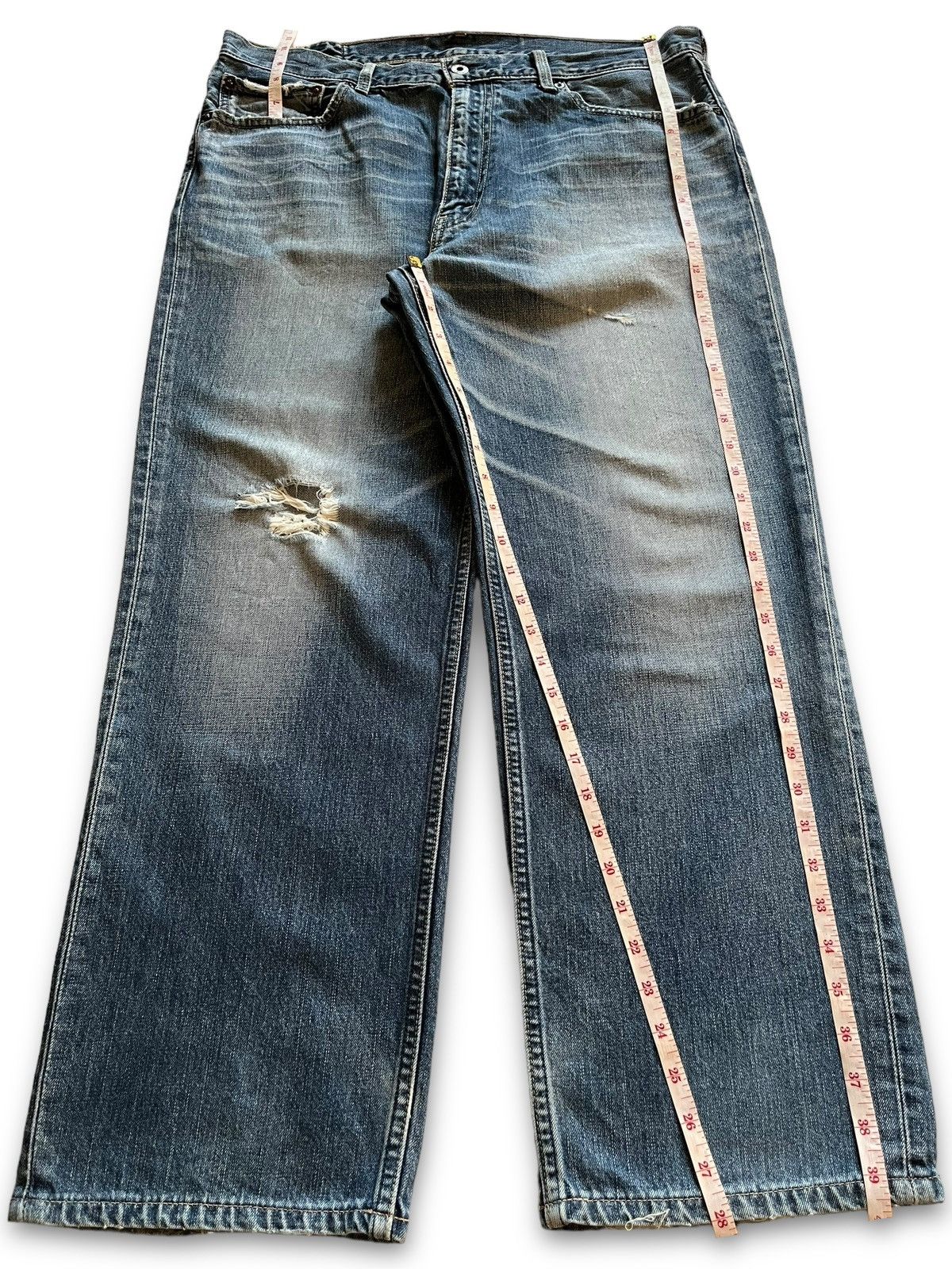 Levi's Vintage 90s Levis 502 Blue Wash Distressed Baggy Jeans Size US 37 - 11 Thumbnail