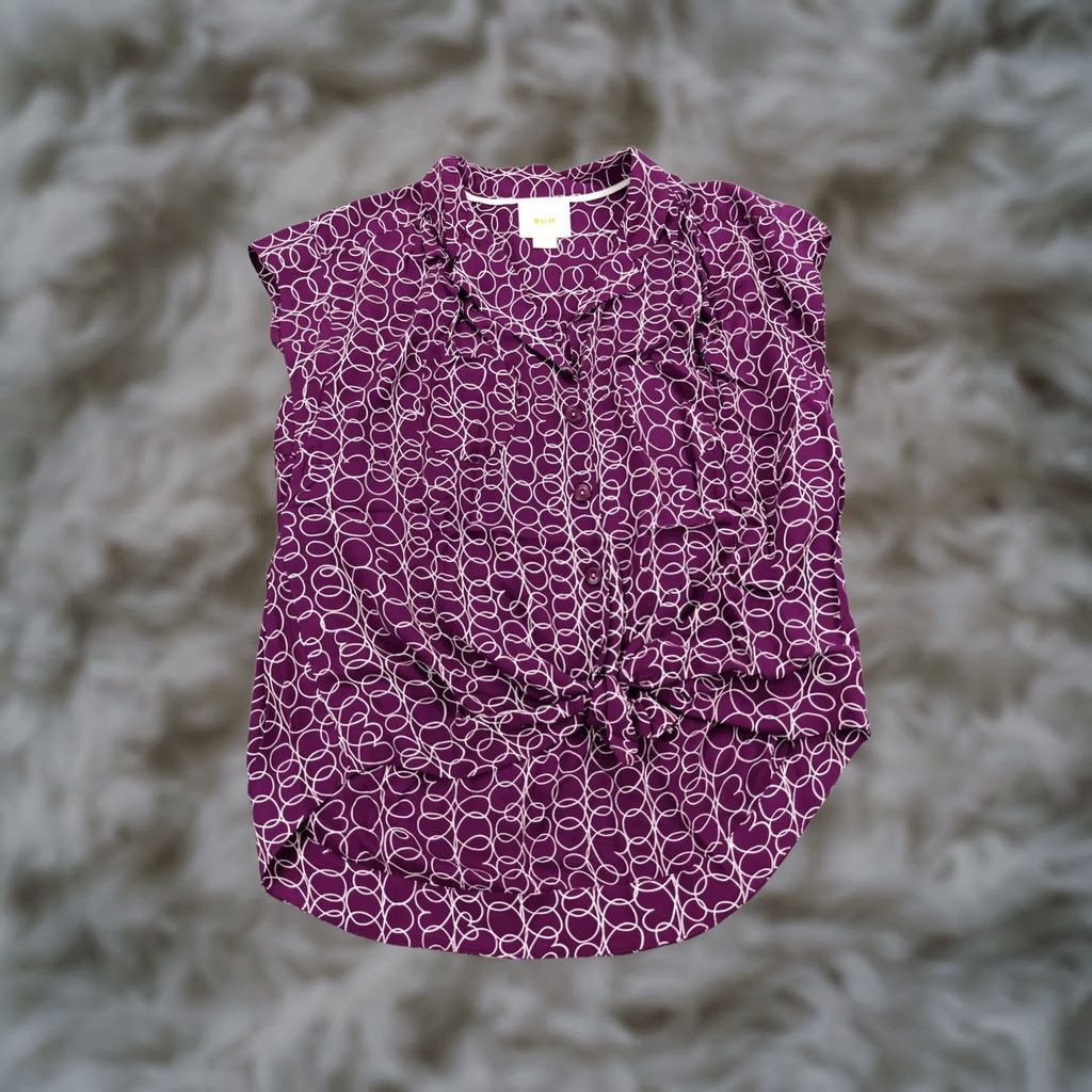 Vintage Maeve Shirt Womens Small Purple White Tie Front Blouse Button Up Abstract Print Size S / US 4 / IT 40 - 1 Thumbnail