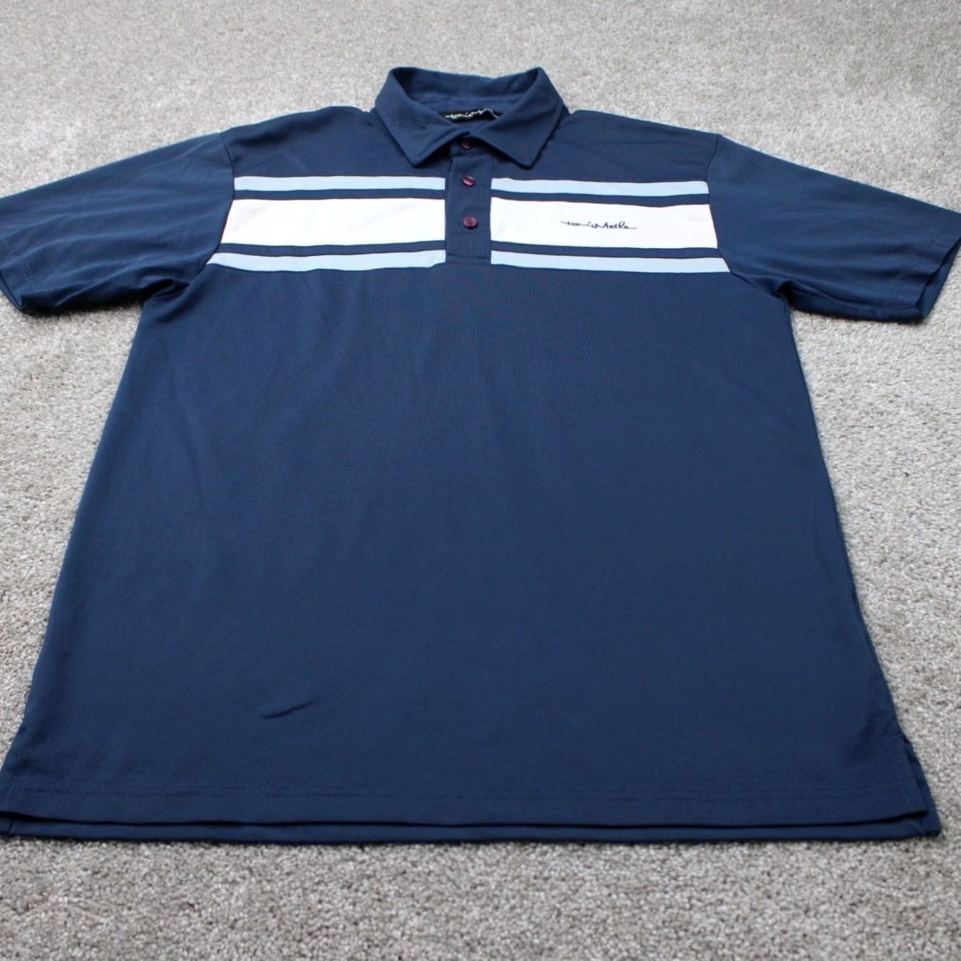 TravisMathew Travis Mathew Polo Shirt Mens Medium Blue Pique Short Sleeve Stretch Knit Polyester Cotton Blend Regular Fit Golf Polo Size US M / EU 48-50 / 2 - 2 Thumbnail