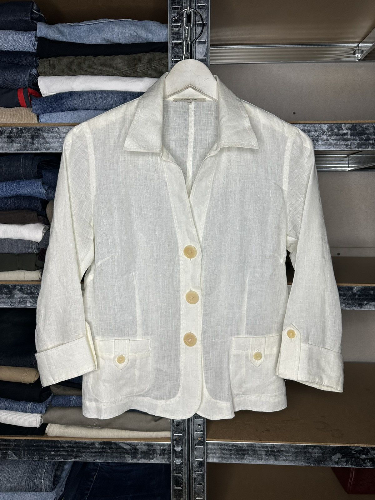 Gerard Darel GERARD DAREL White Linen Blazer Jacket Size S / US 4 / IT 40 - 1 Thumbnail