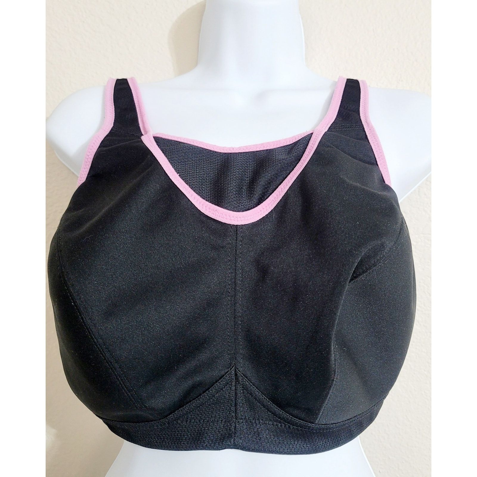 Other Glamorise Black Pink Trim Wirefree Sports Bra 38F Hook Eye Size ONE SIZE - 1 Thumbnail