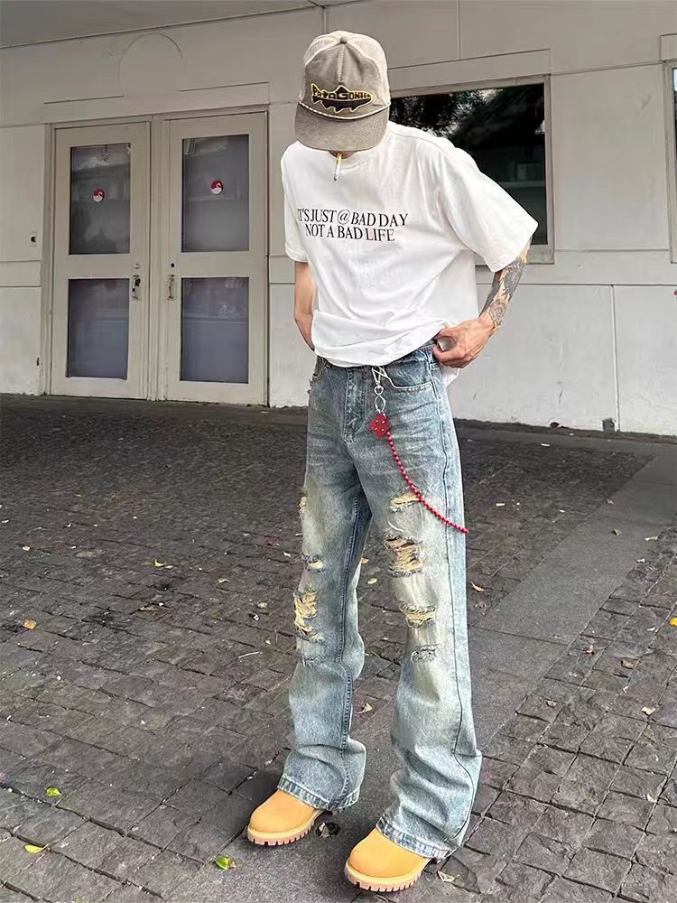 Vintage Washed vintage irregular ripped baggy jeans Size US 34 / EU 50 - 2 Thumbnail