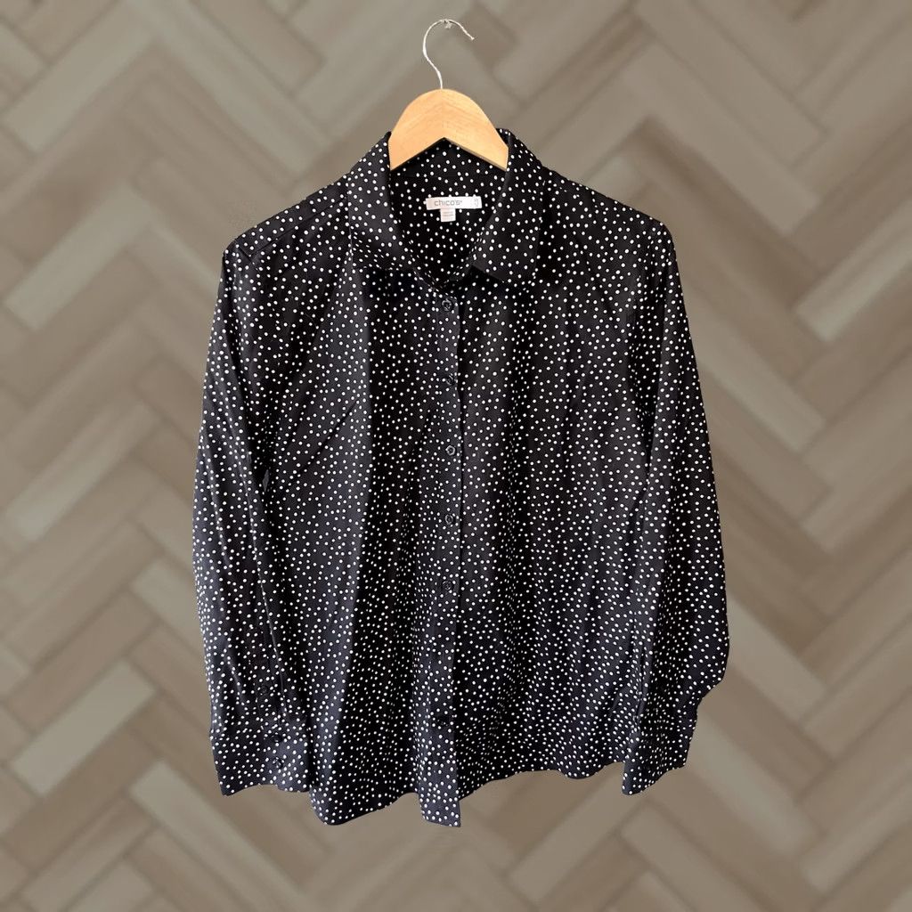 Vintage Chicos Shirt Womens Size 14 Black Polka Dot Long Sleeve Button Up Size XL / US 12-14 / IT 48-50 - 1 Thumbnail