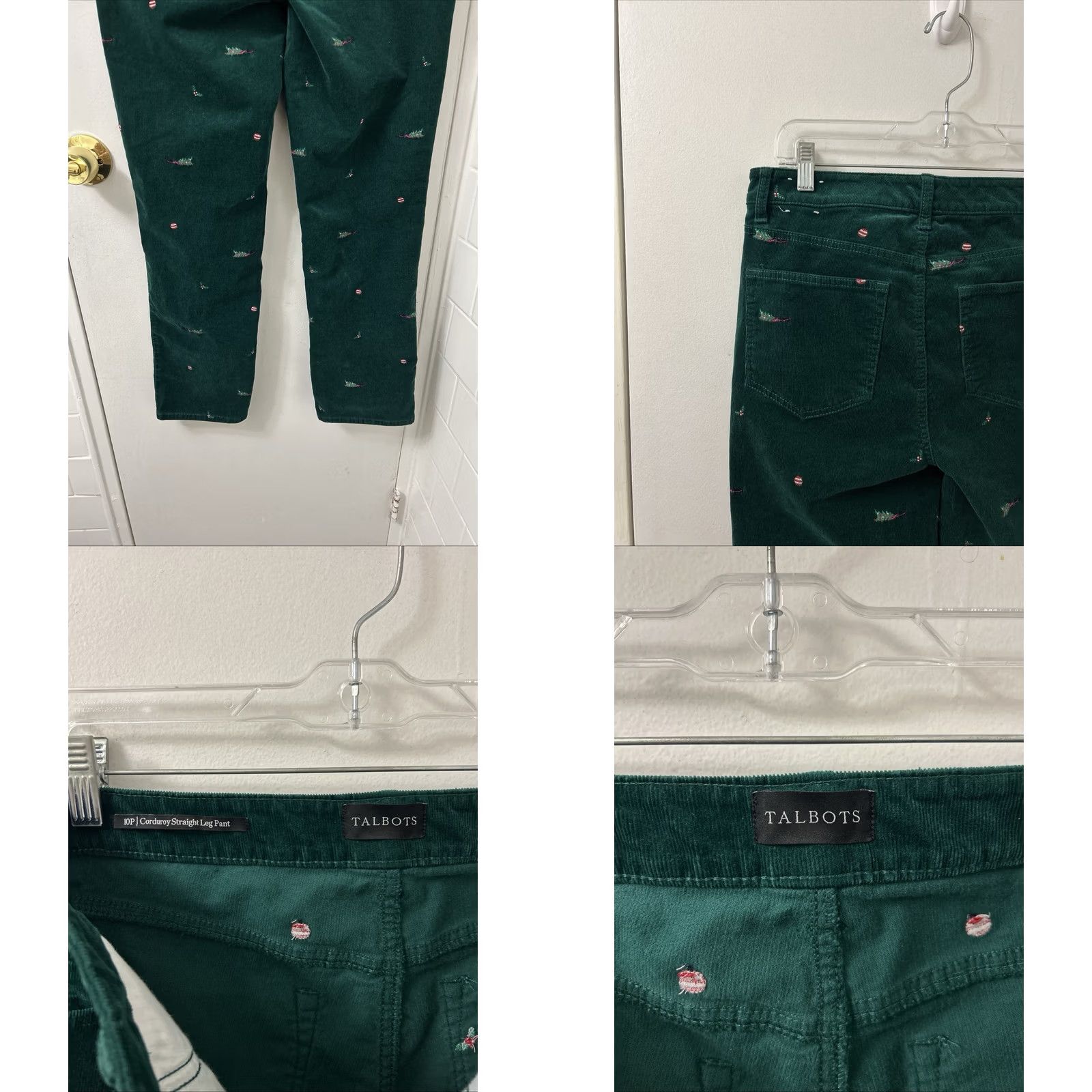 Talbots VINTAGE Talbots Pants Womens 10P Green Corduroy Straight Leg Christmas Embroidered Size 32" / US 10 / IT 46 - 8 Thumbnail